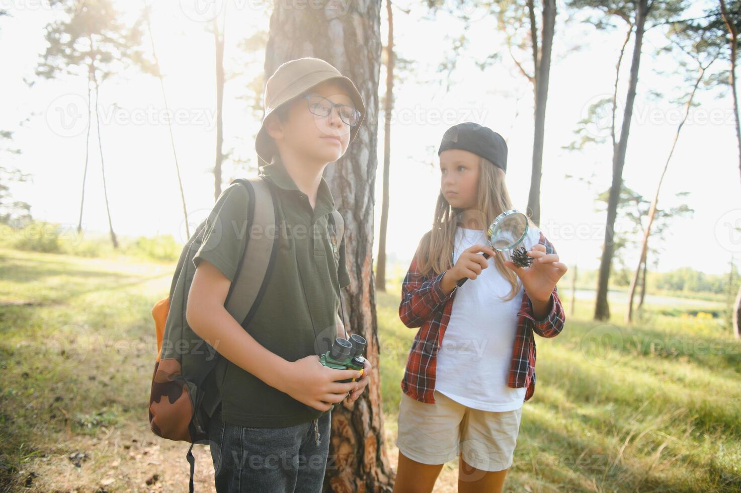 kids scouts in the forest. photo