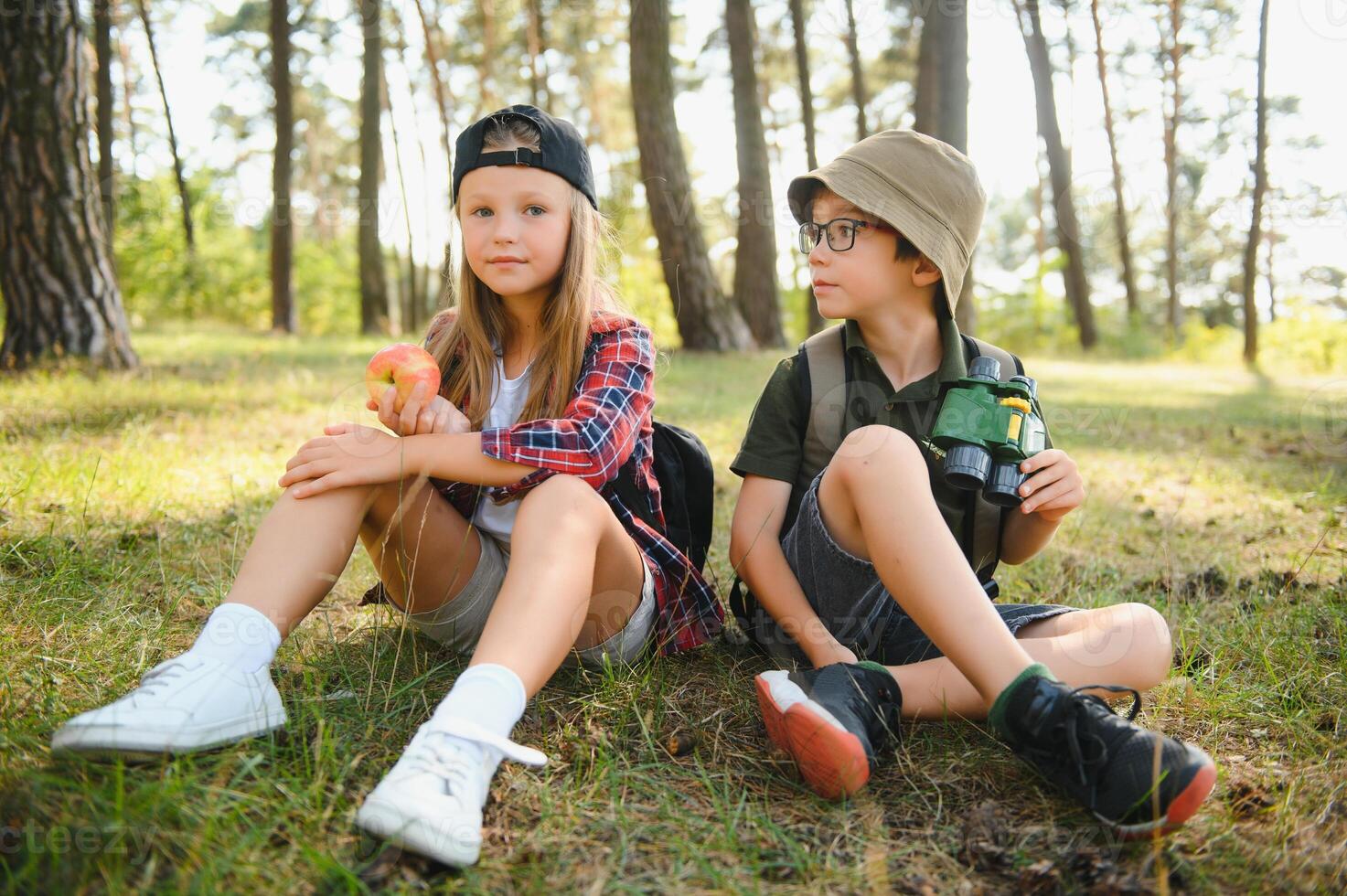 kids scouts in the forest. photo