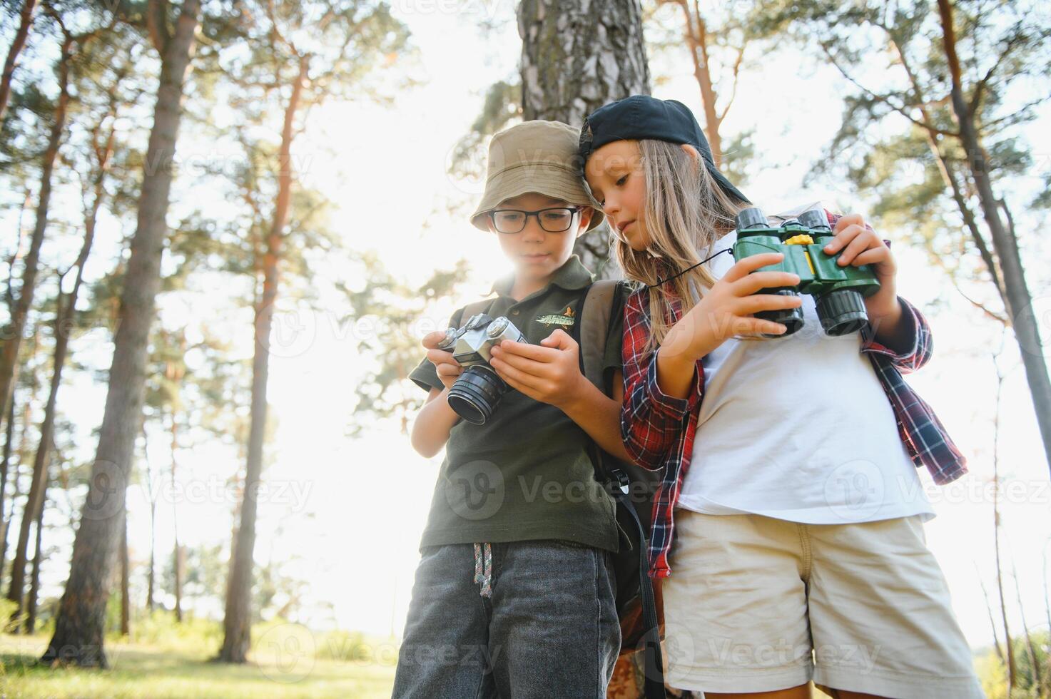 kids scouts in the forest. photo