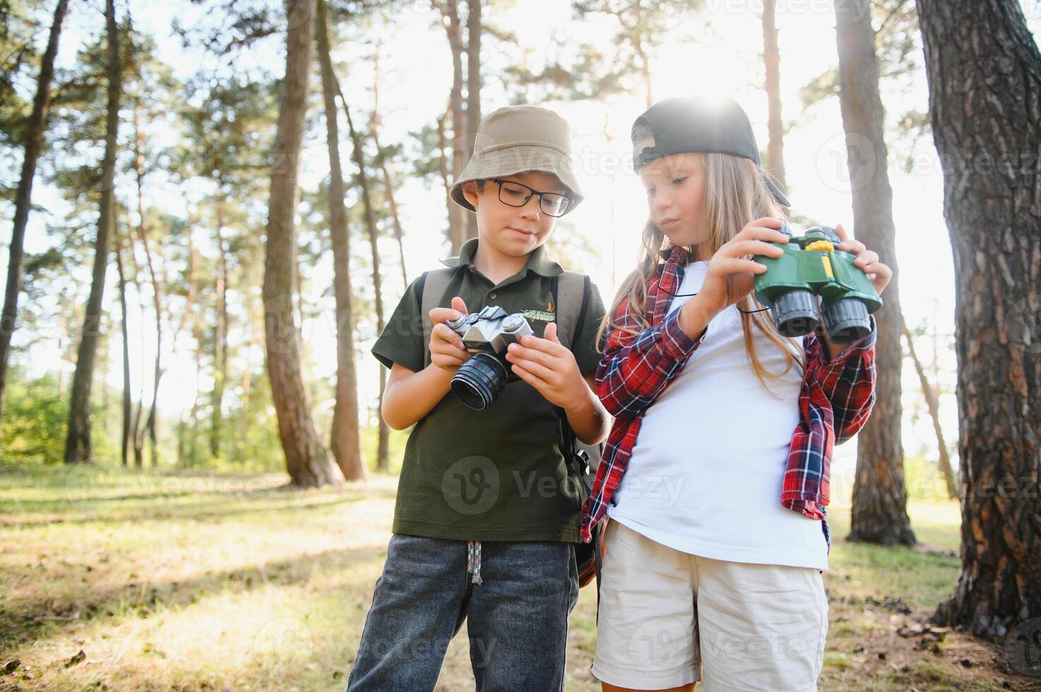 kids scouts in the forest. photo