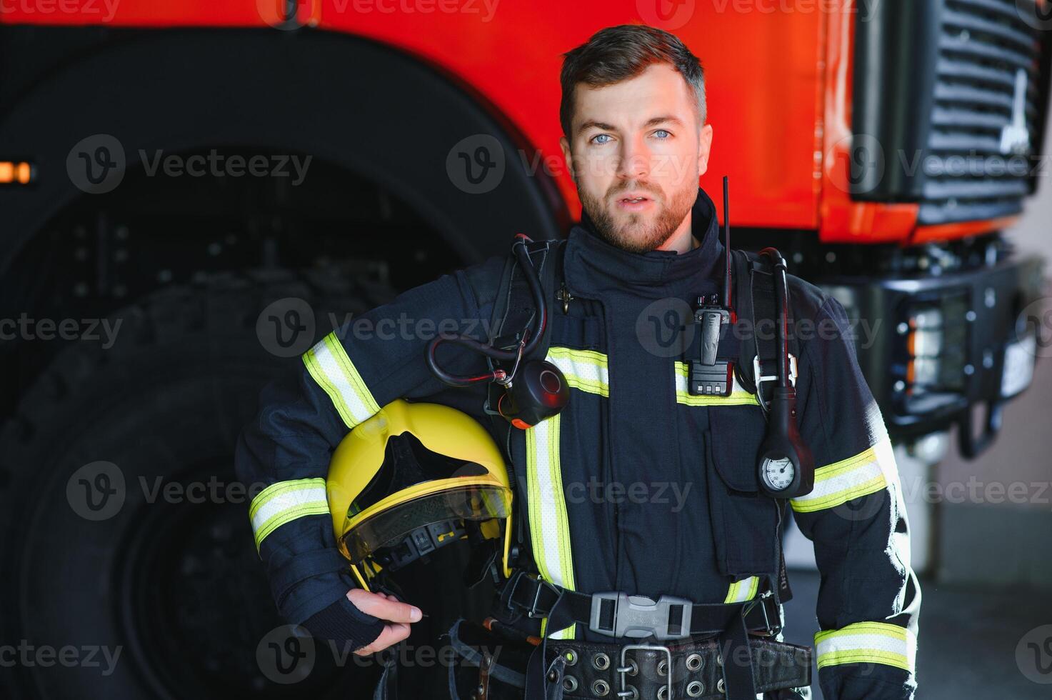 Fireman on duty,under exposed photo. photo