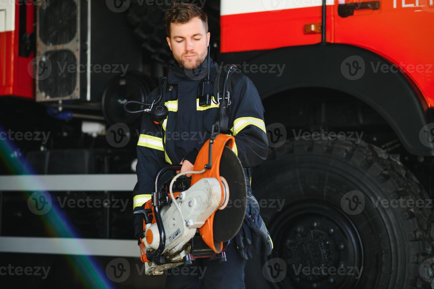 Fireman on duty,under exposed photo. photo