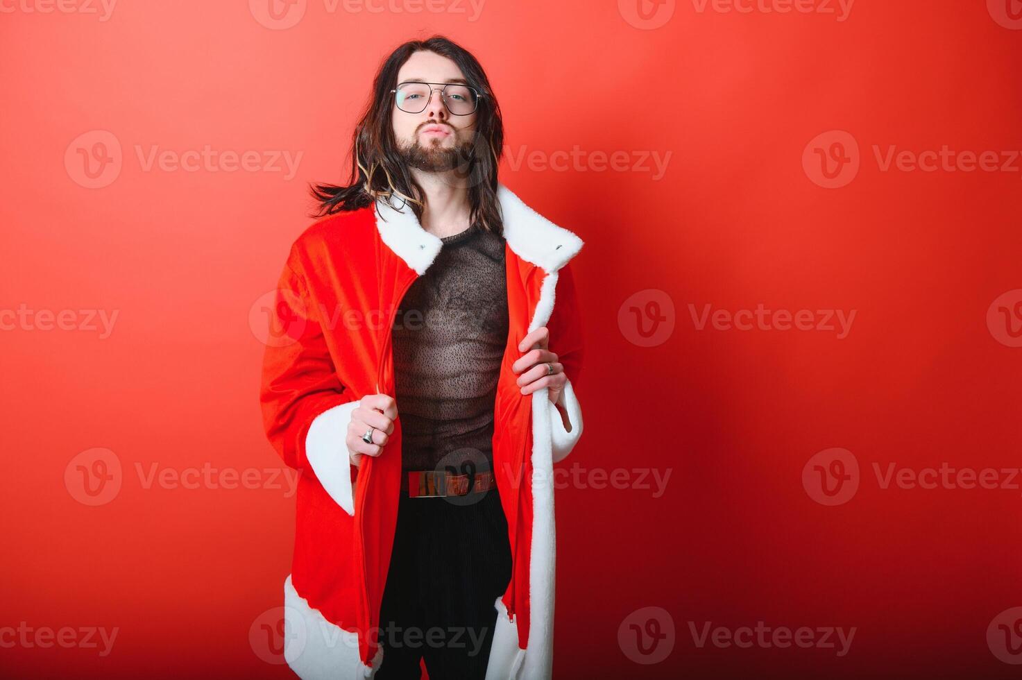 New Year's gay party. A gay man in a Santa suit. LGBT concept. photo