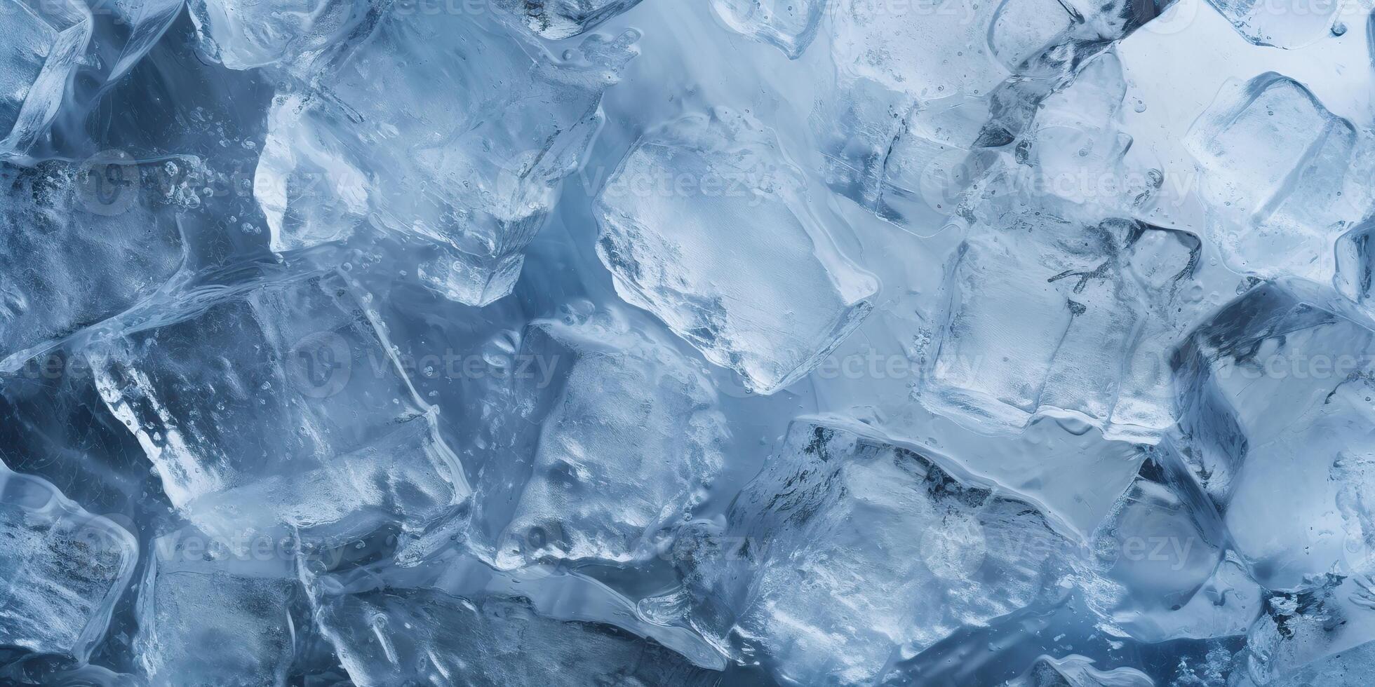Ice frozen water cybe transparent decorative background view photo