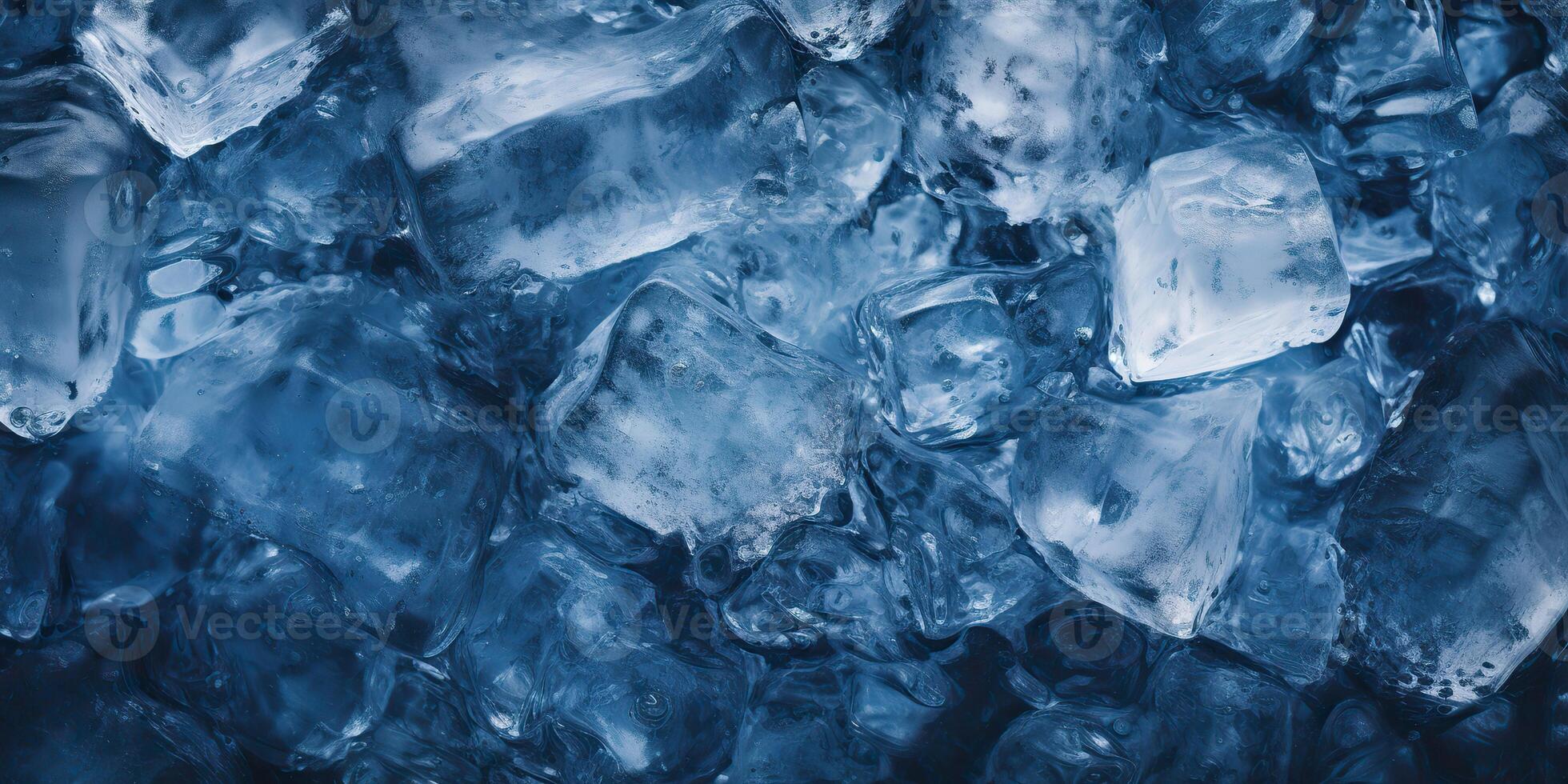 Ice frozen water cybe transparent decorative background view photo