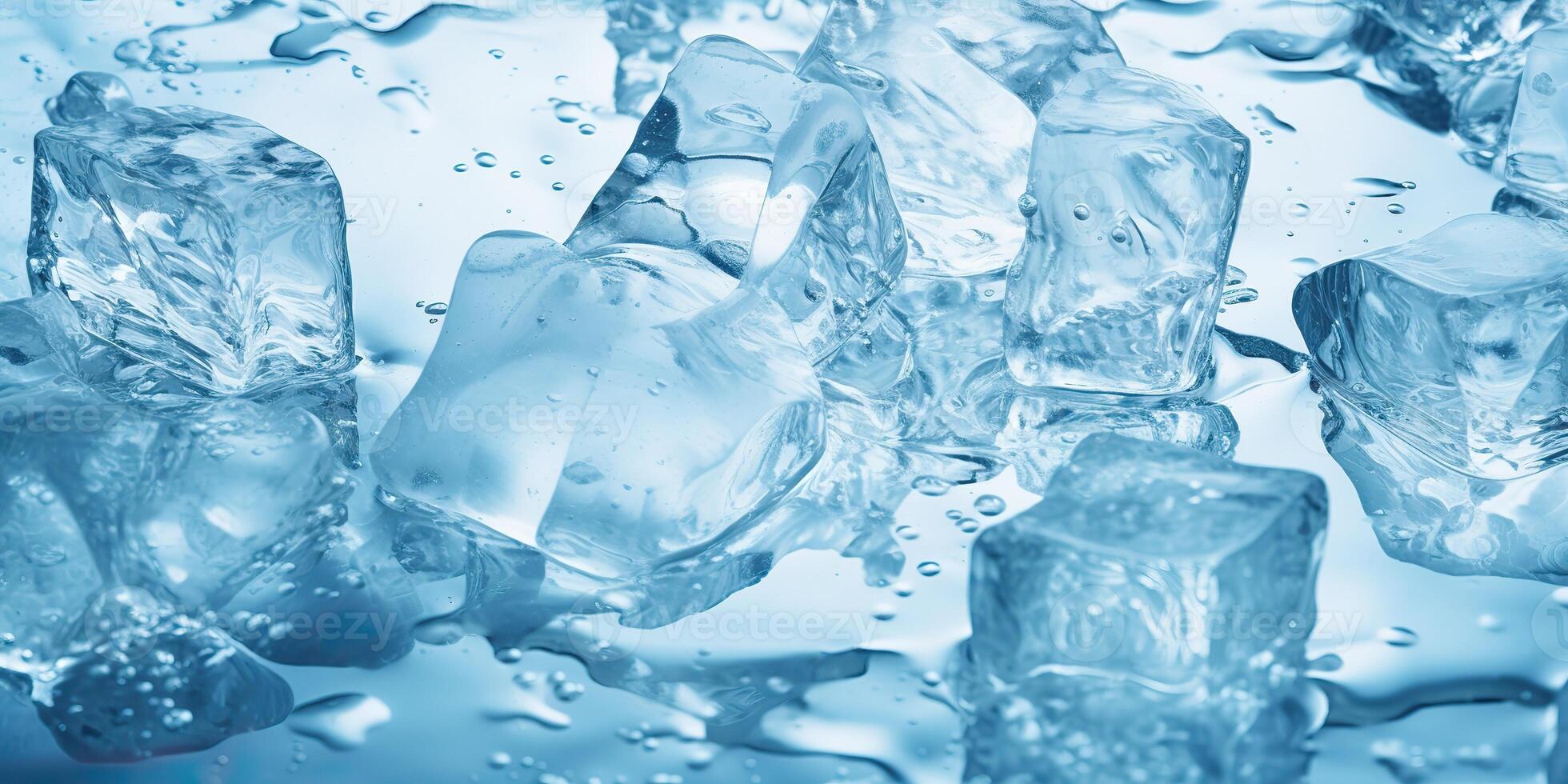 Ice frozen water cybe transparent decorative background view photo