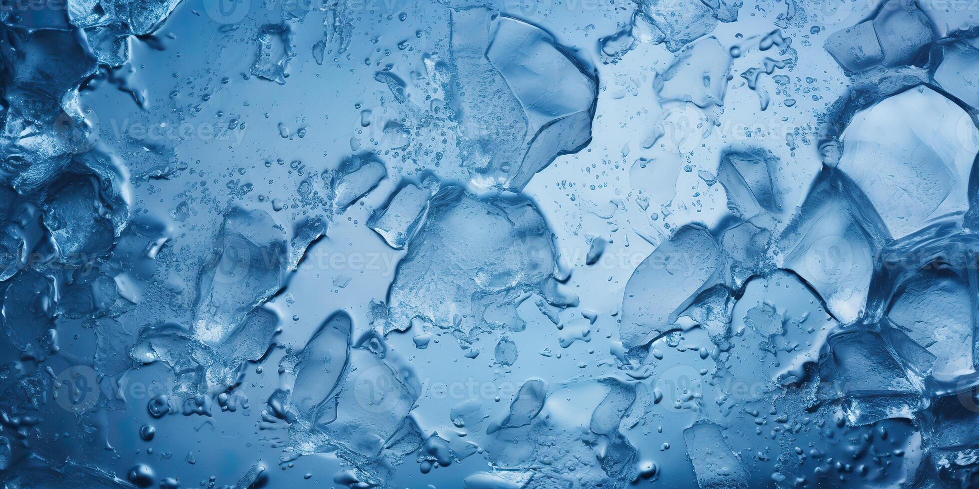 Ice frozen water cybe transparent decorative background view photo