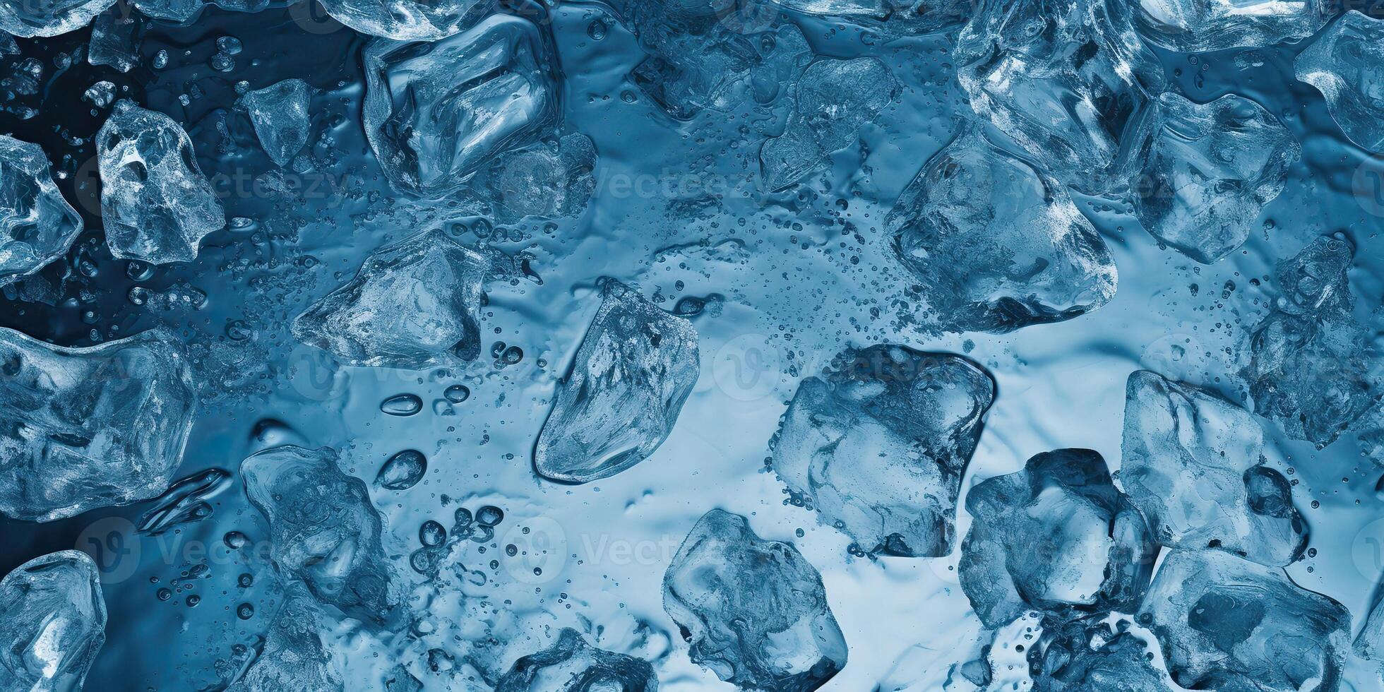 Ice frozen water cybe transparent decorative background view photo