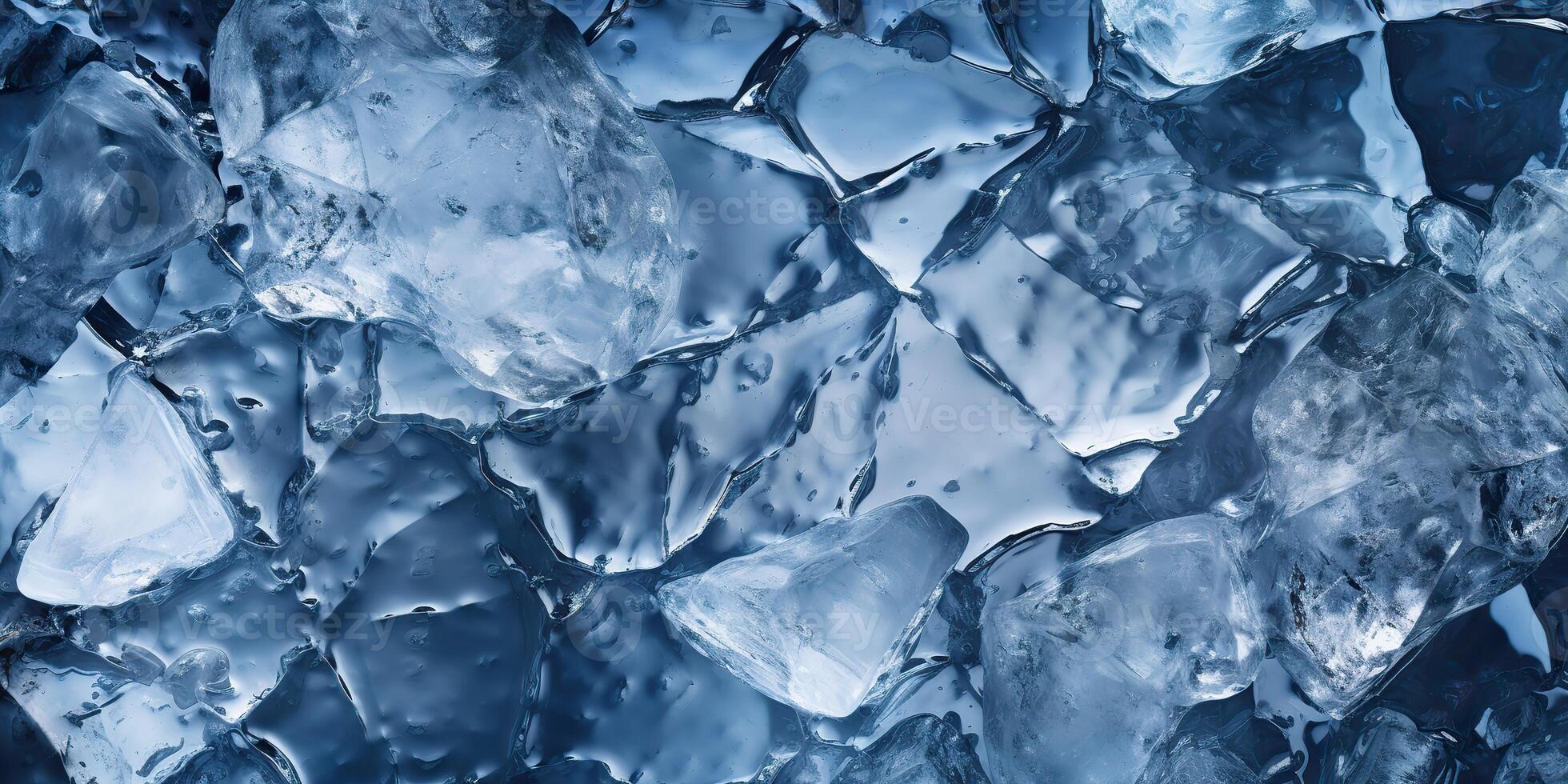 Ice frozen water cybe transparent decorative background view photo