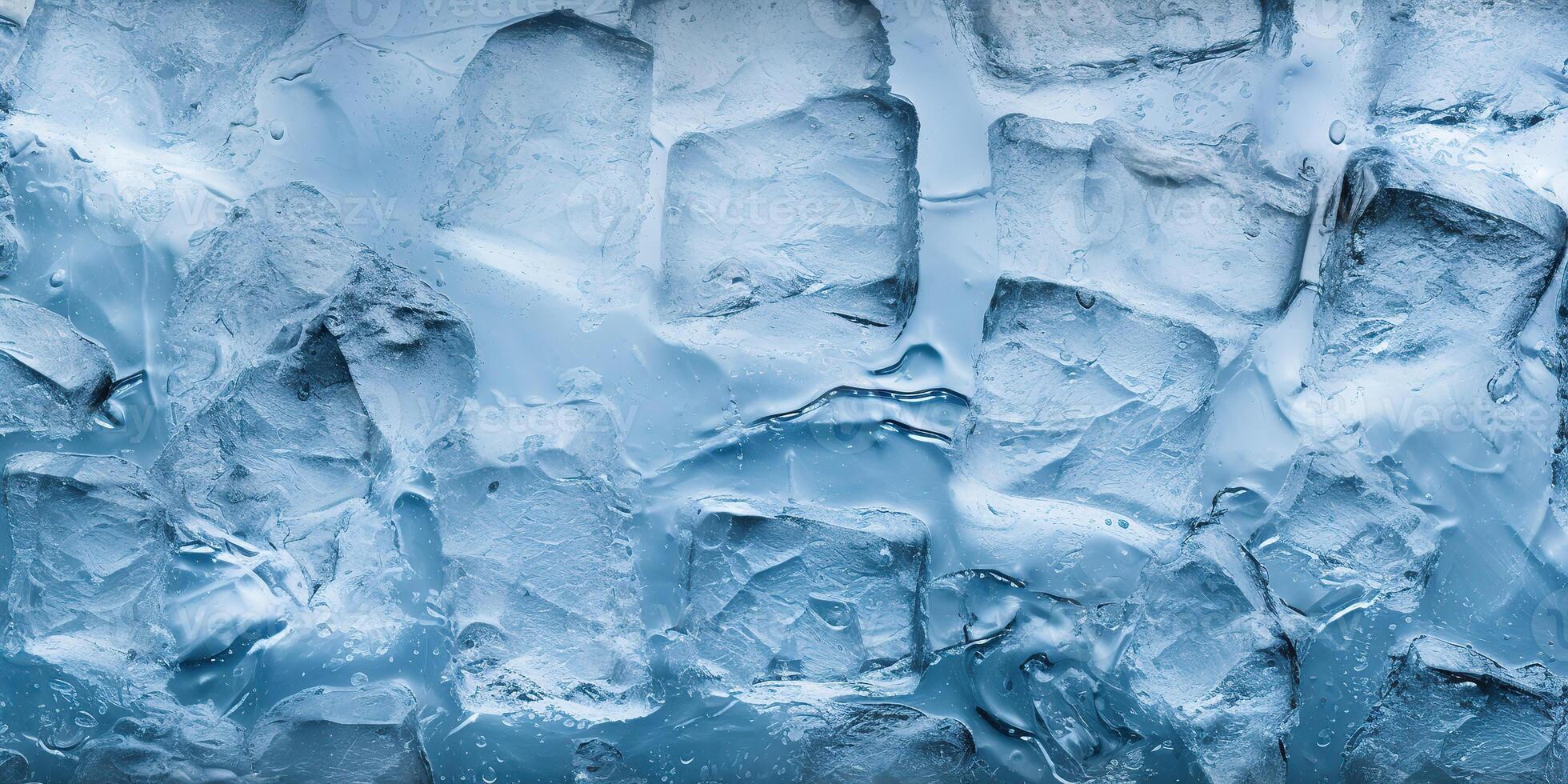 Ice frozen water cybe transparent decorative background view photo