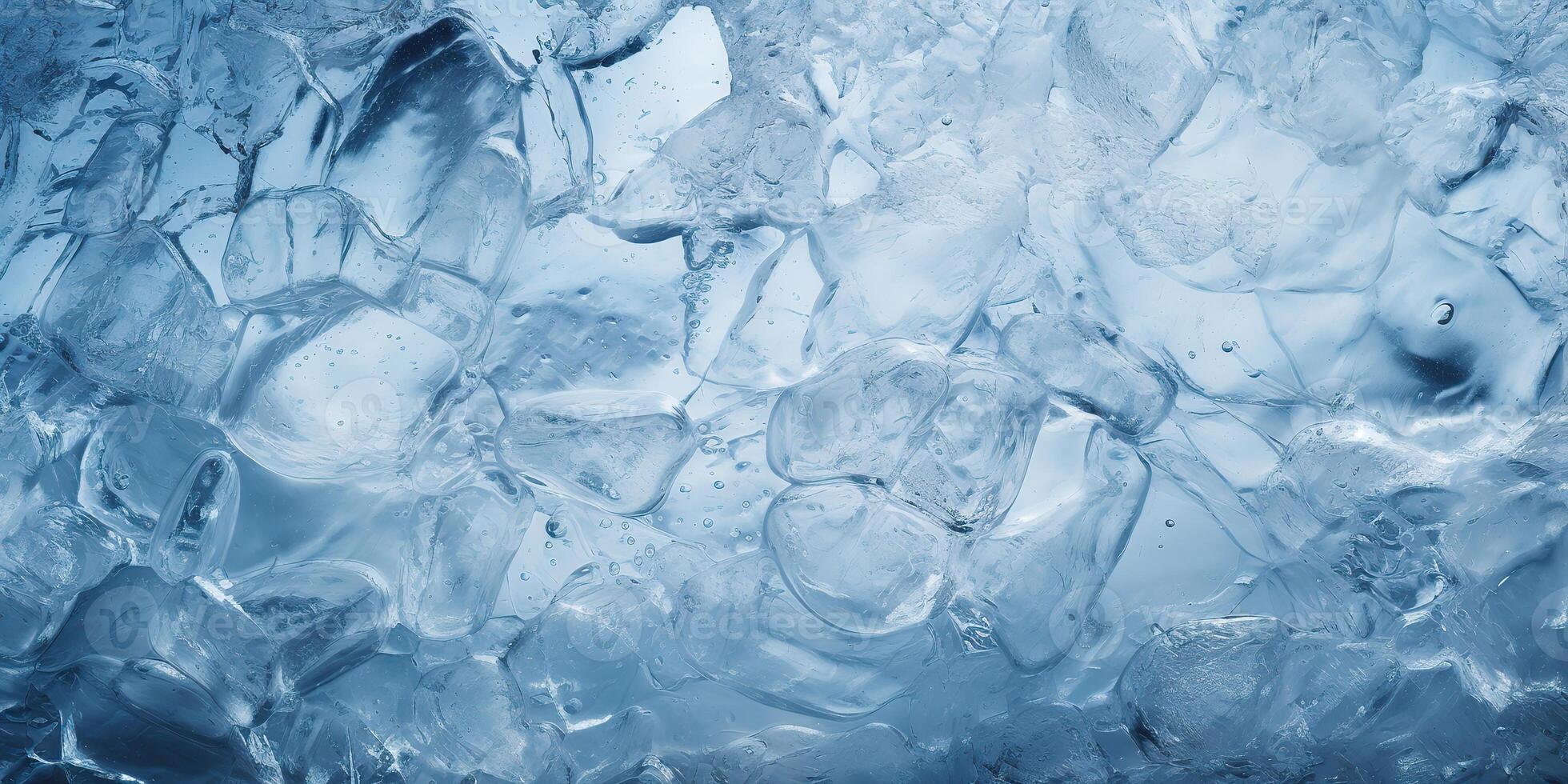 Ice frozen water cybe transparent decorative background view photo