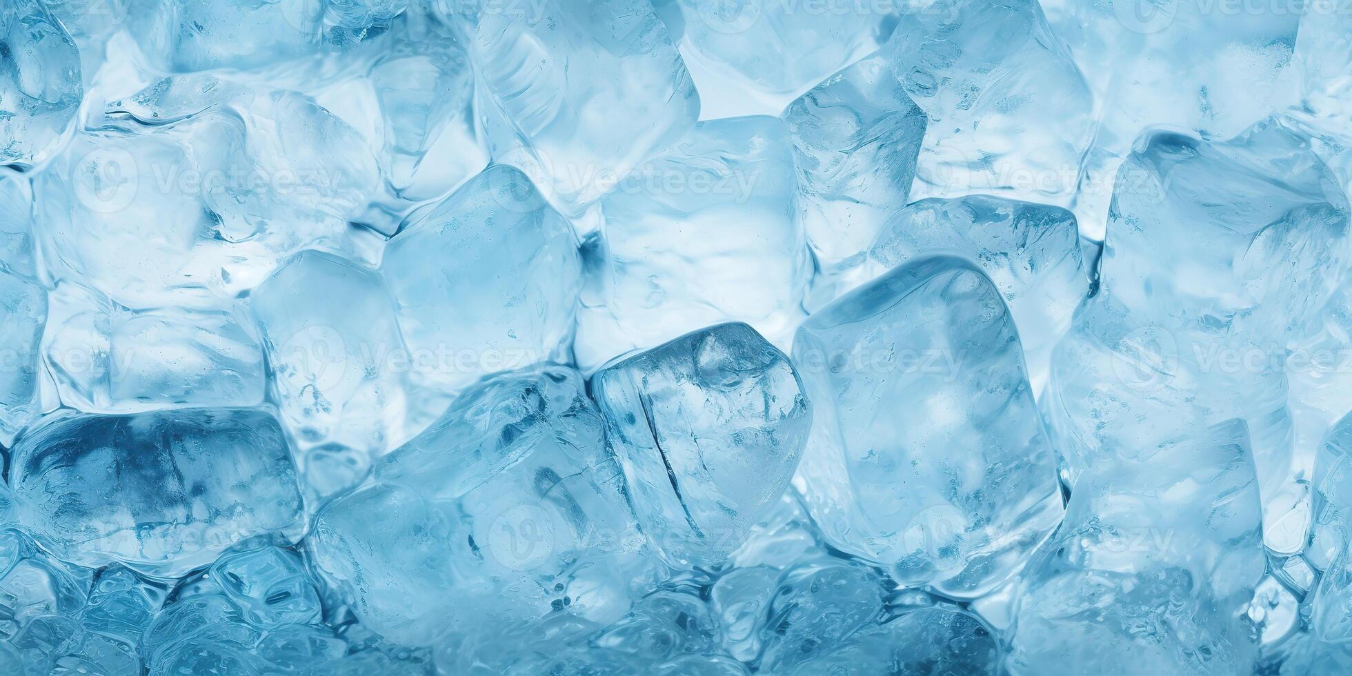 Ice frozen water cybe transparent decorative background view photo