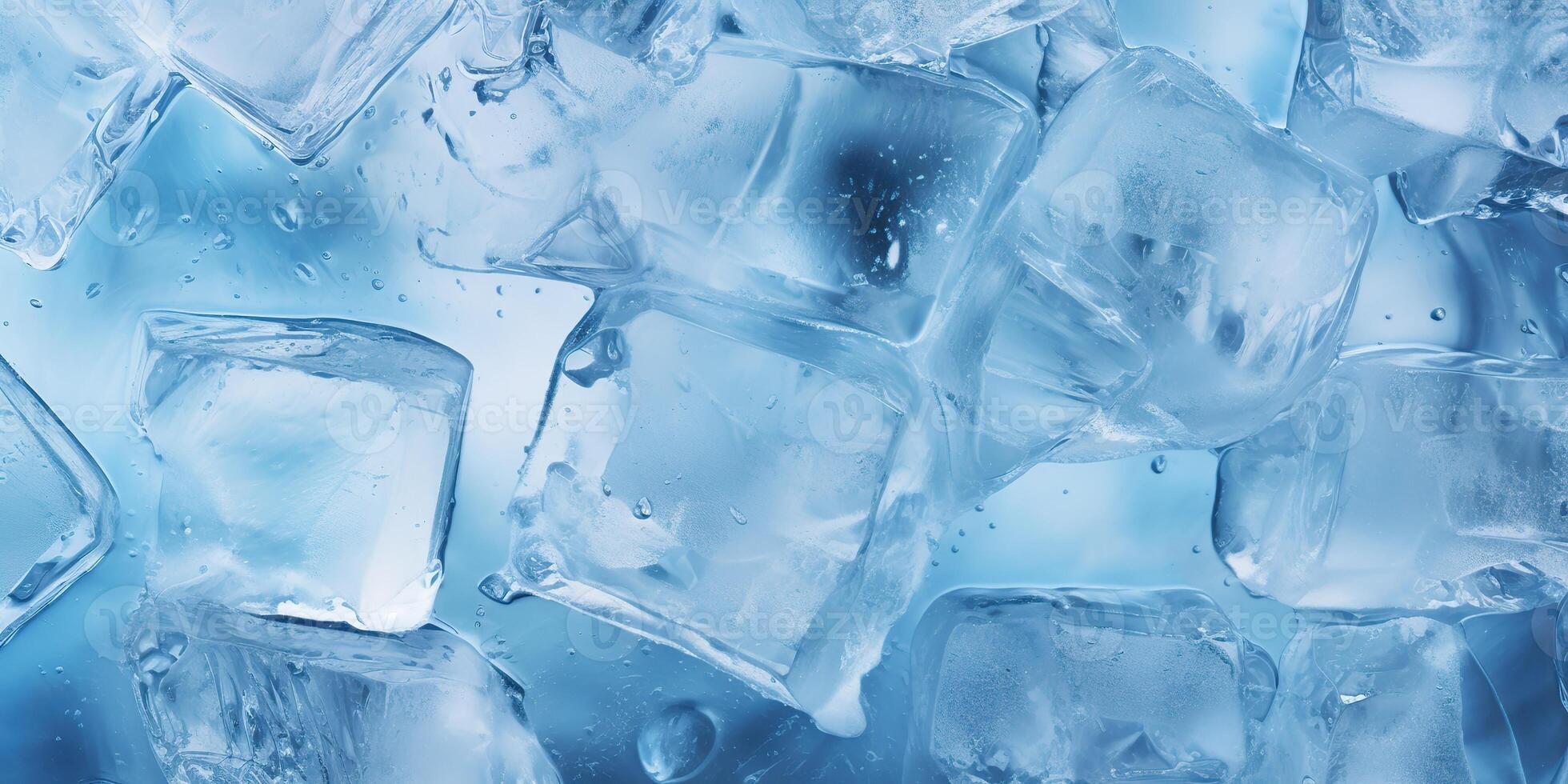 Ice frozen water cybe transparent decorative background view photo