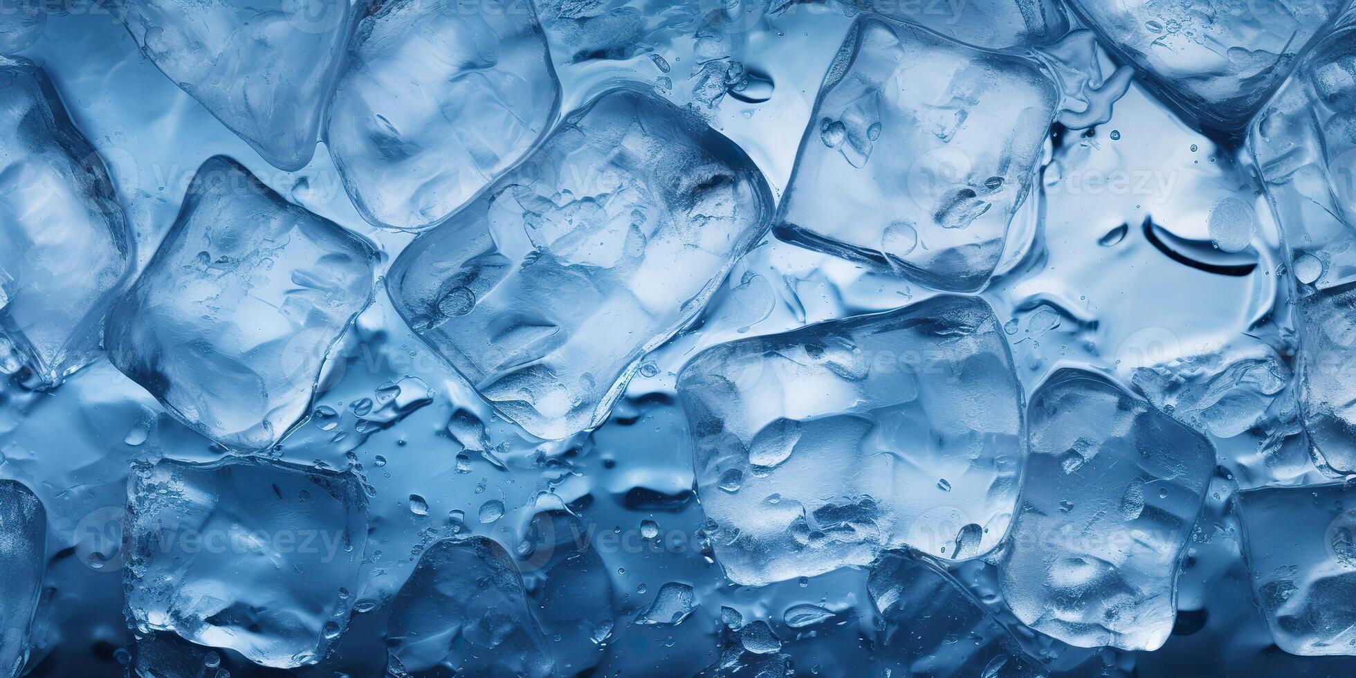 Ice frozen water cybe transparent decorative background view photo