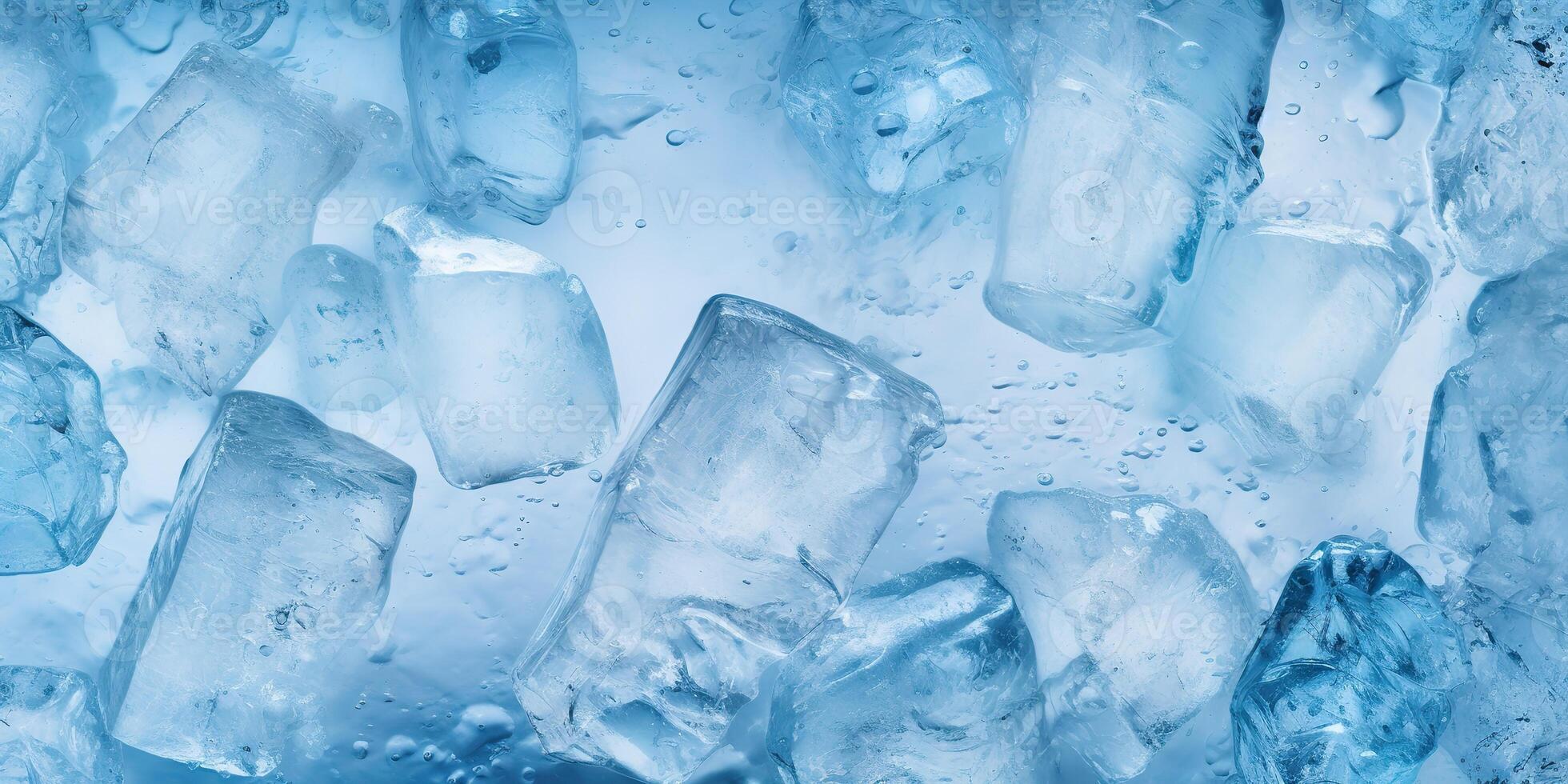 Ice frozen water cybe transparent decorative background view photo