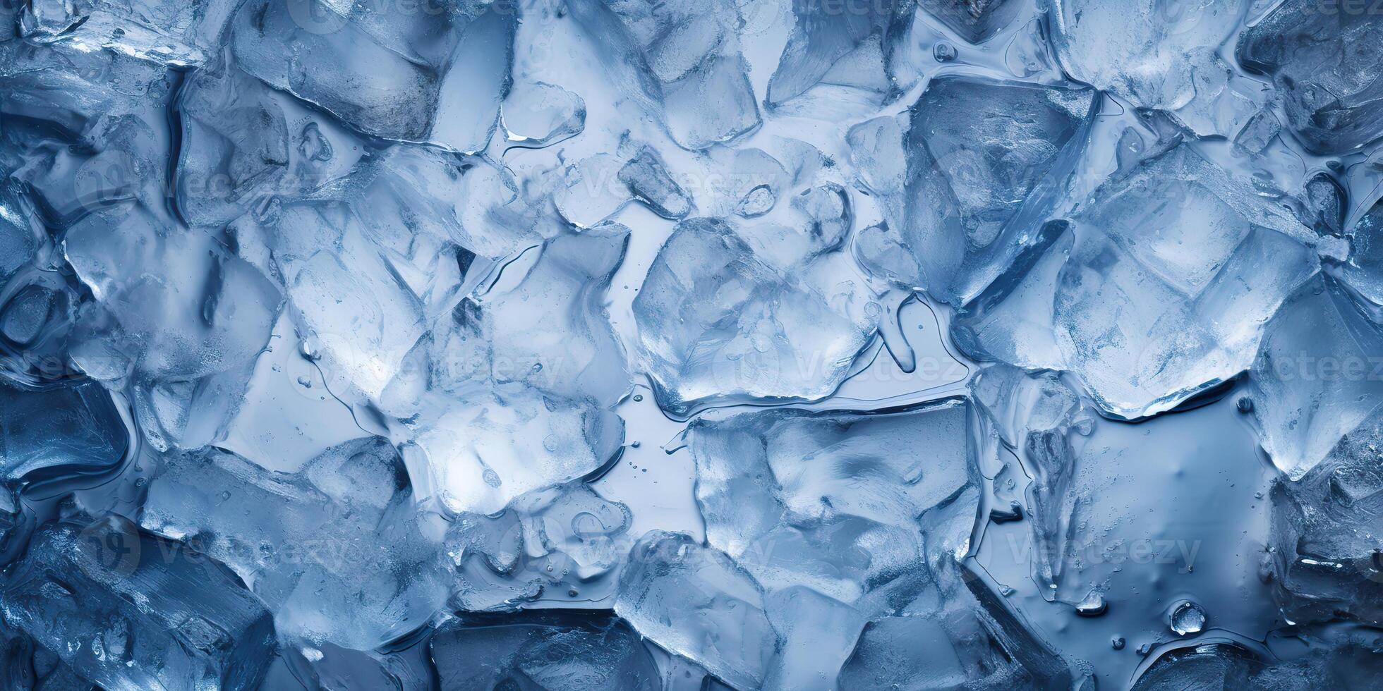 Ice frozen water cybe transparent decorative background view photo