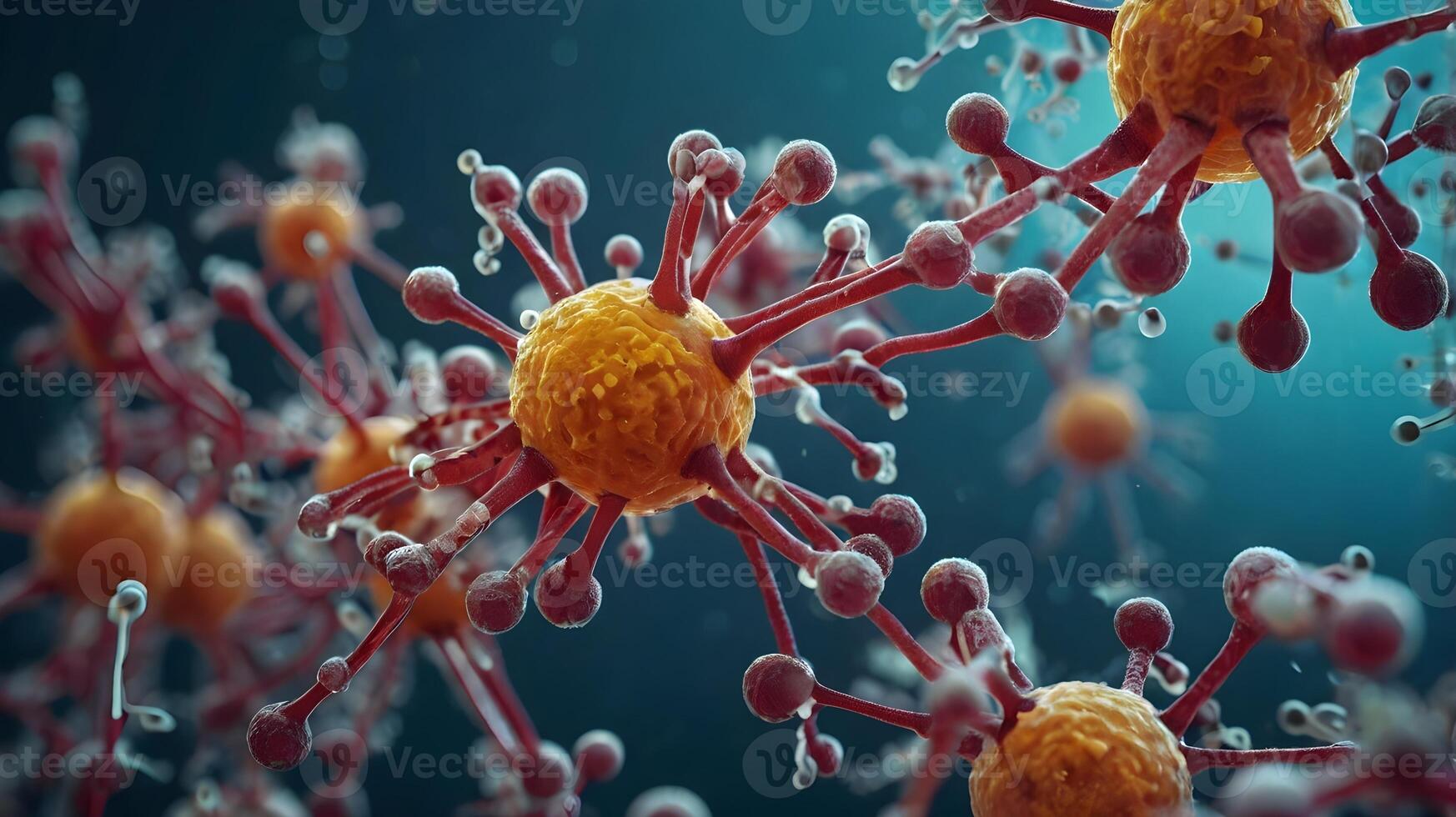 Molecules of candida auris fungal infection, peach fuzz colour photo
