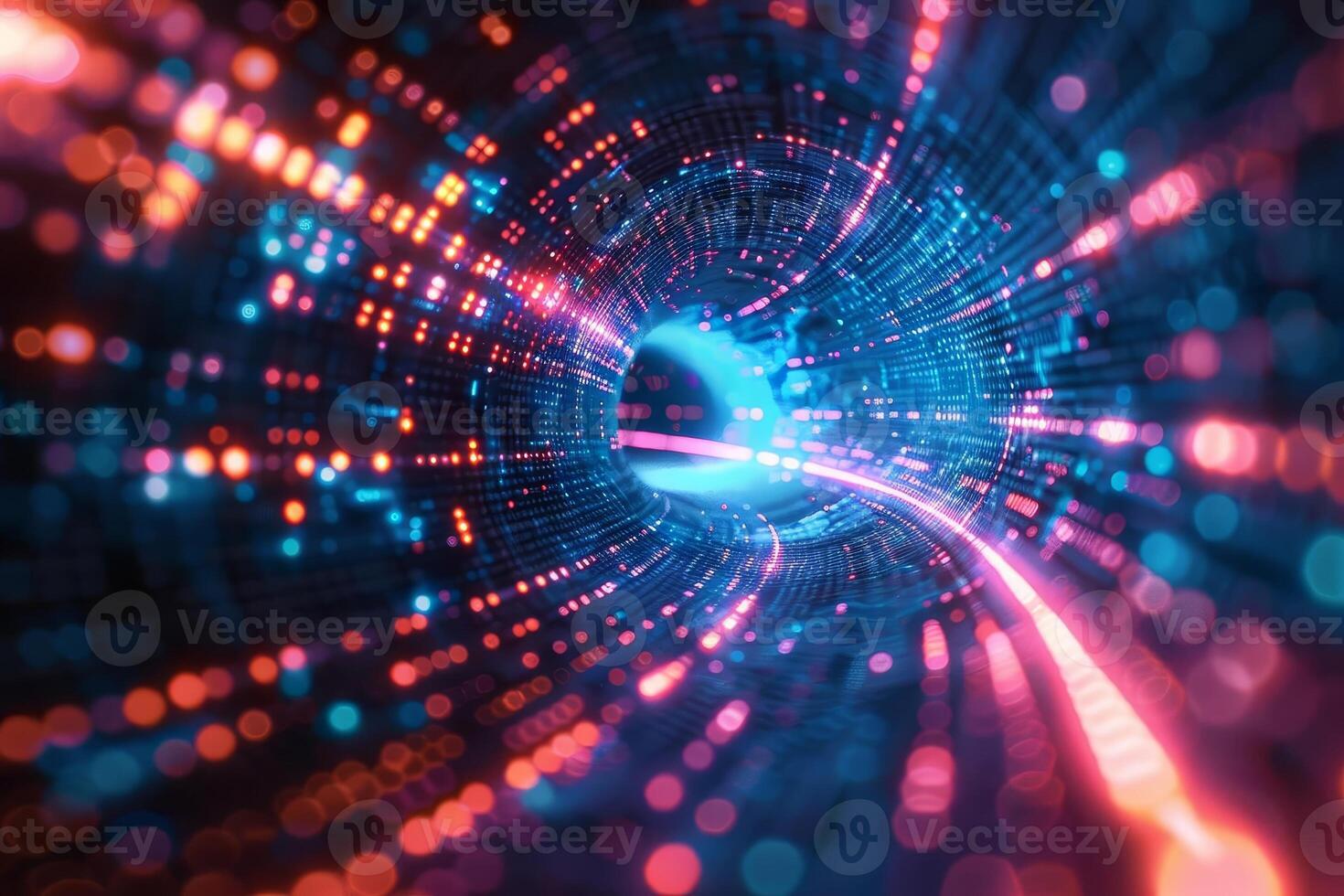 Abstract digital vortex with neon lights, representing data flow and technology, isolated with copy space photo