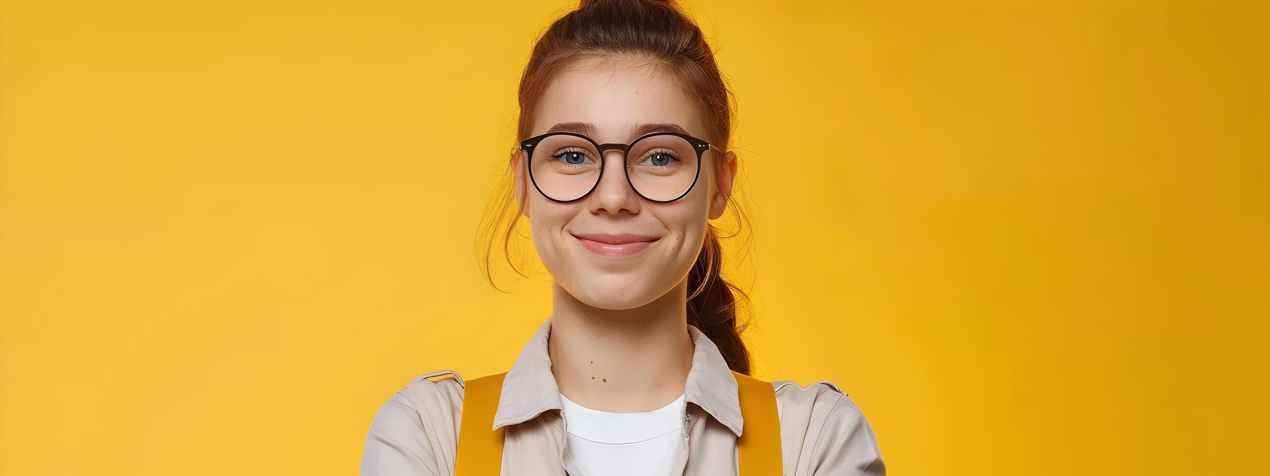 Cheerful Young Professional Woman Happily Working at Desk with Computer and Documents photo