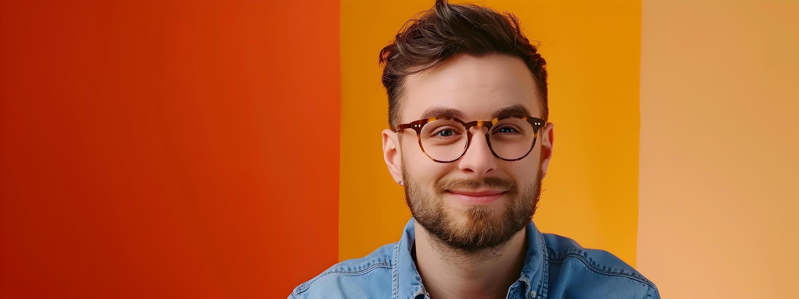 Confident Young Executive Smiling on Vibrant Background photo