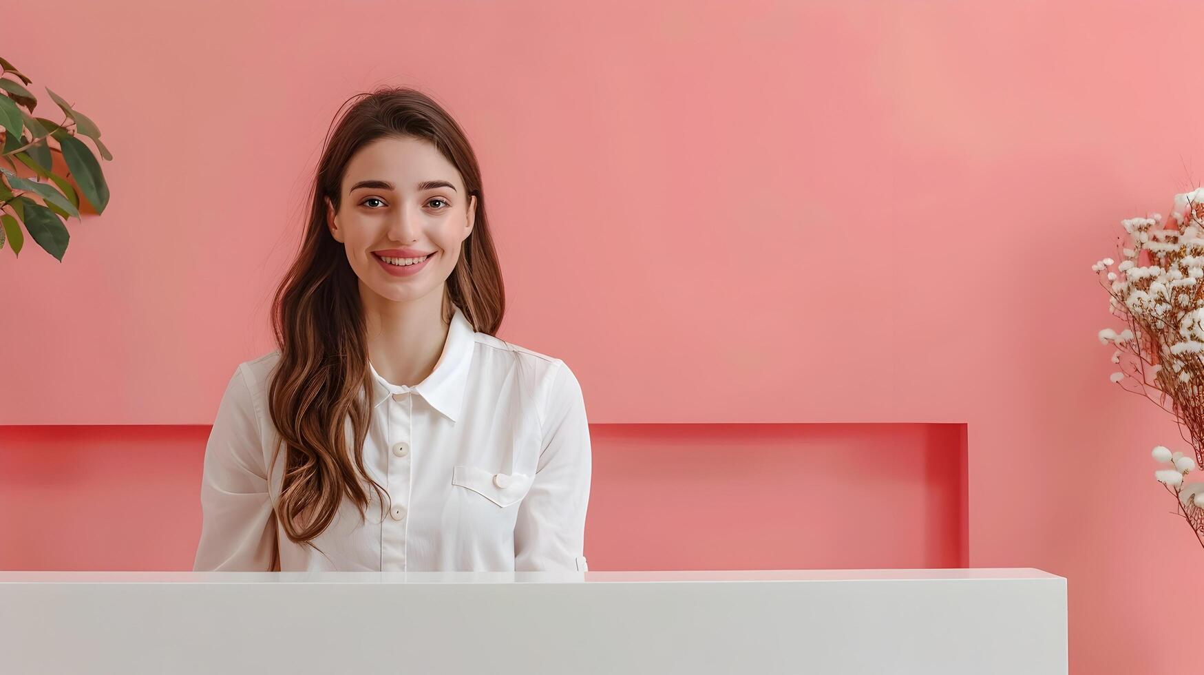 Friendly Young Professional Receptionist Smiling at in Office Environment photo