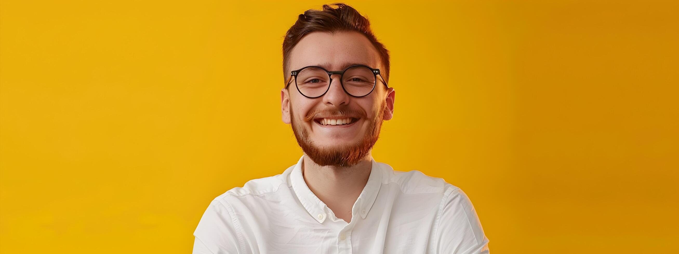 Smiling Young Technical Specialist Posing with Confidence in Colorful Studio Setting photo