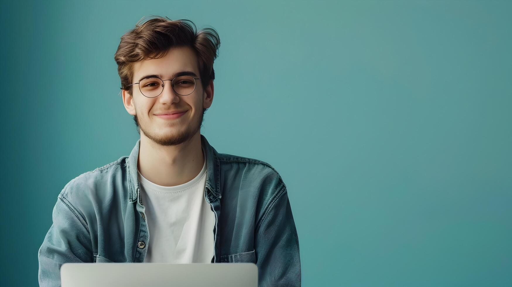 Smiling Young Tech Developer Confidently Embracing Career Opportunities photo