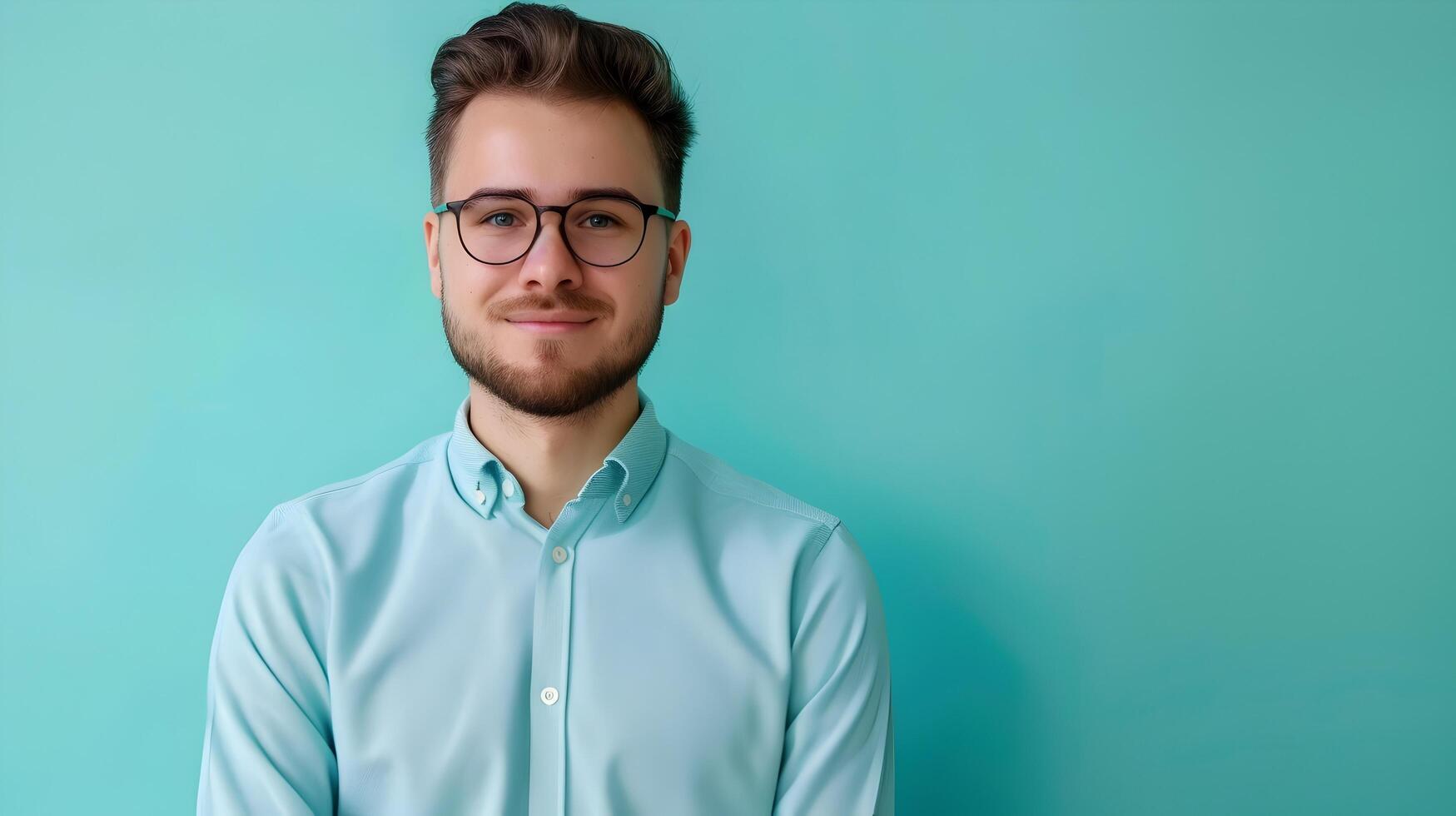 Positive Young Business Executive in Smart Casual Attire on Vibrant Background photo