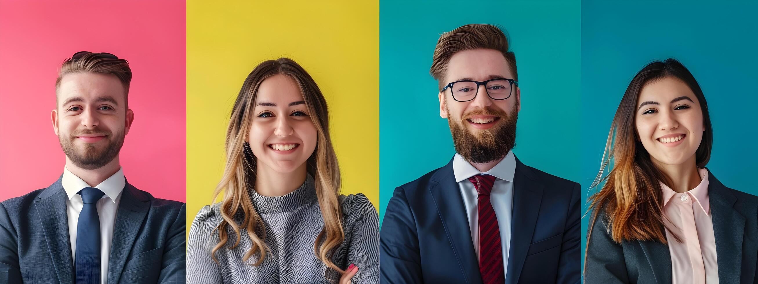 Portrait of Confident and Successful Young Business Managers Working Together in a Colorful Office Setting photo