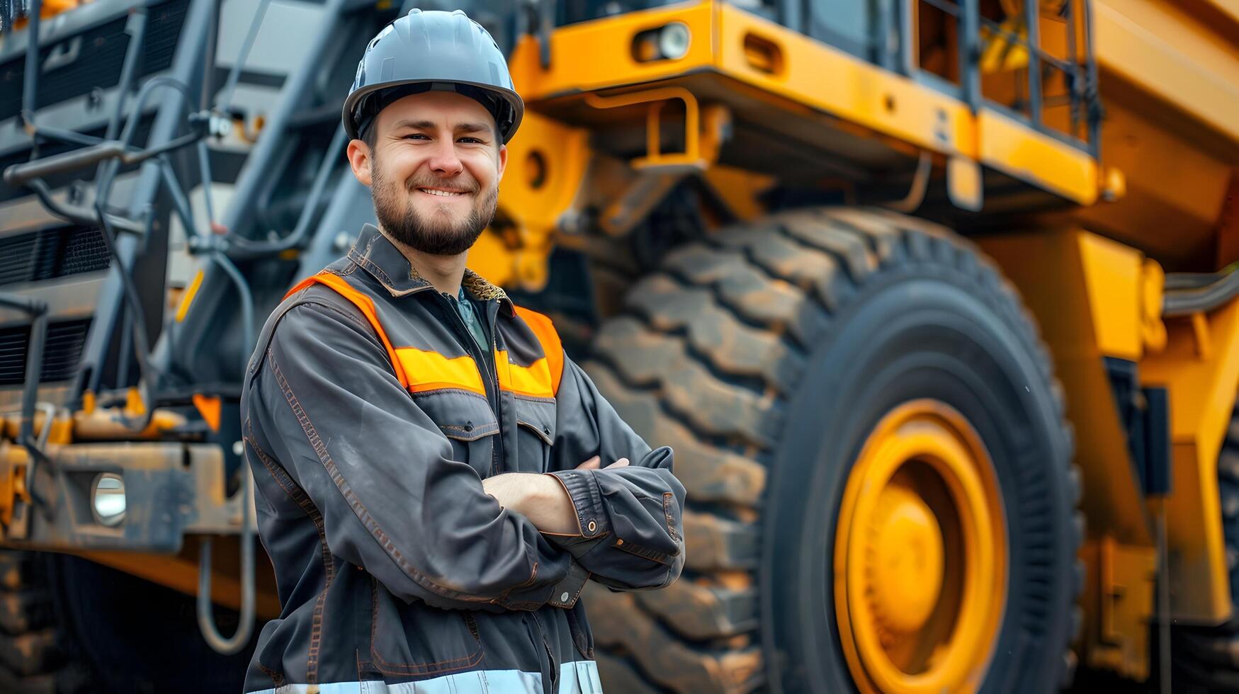Hardworking Construction Worker Operating Heavy Machinery on a Job Site photo