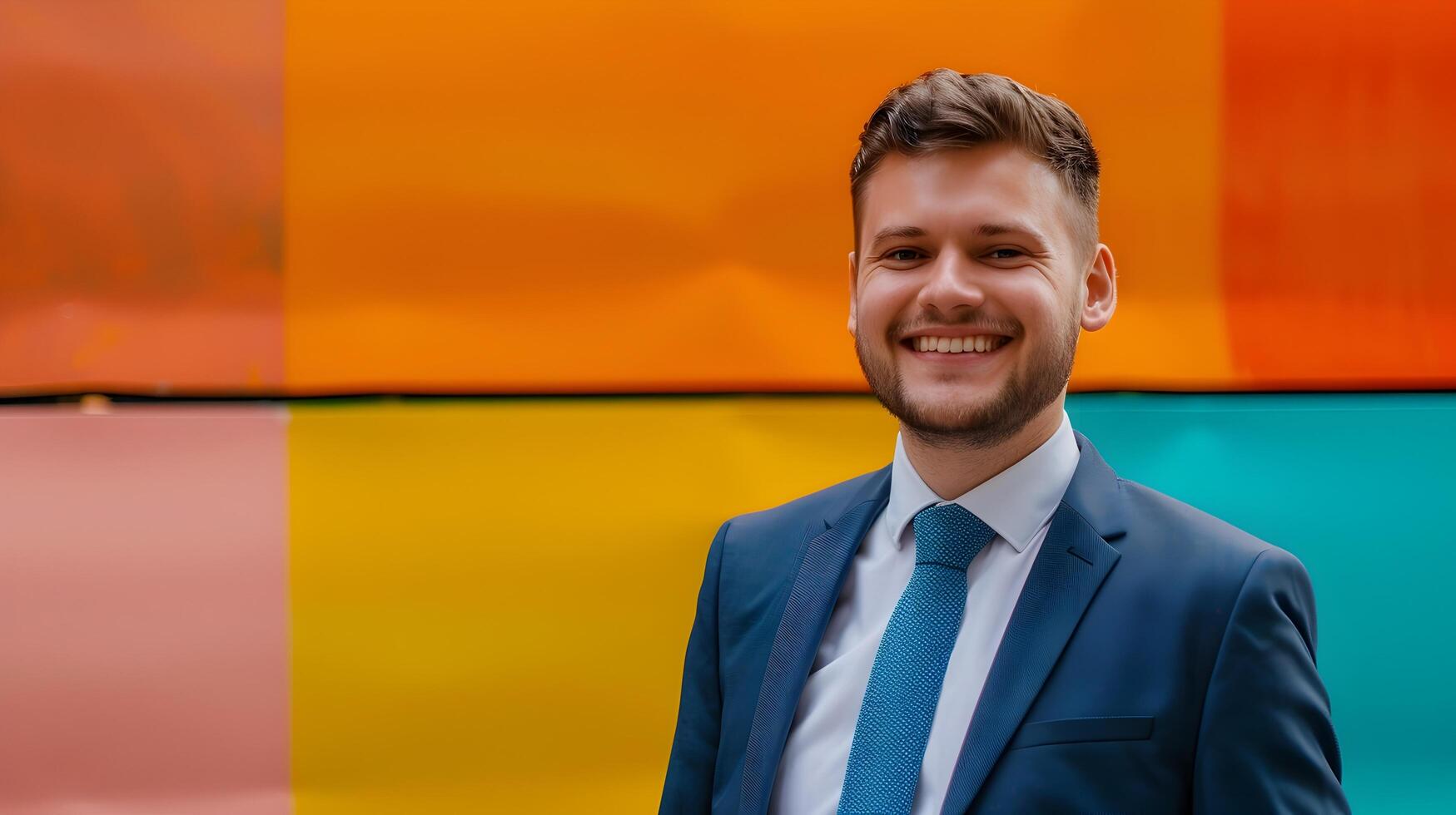 Positive Outlook of Young Professional Businessman on Vibrant Background photo