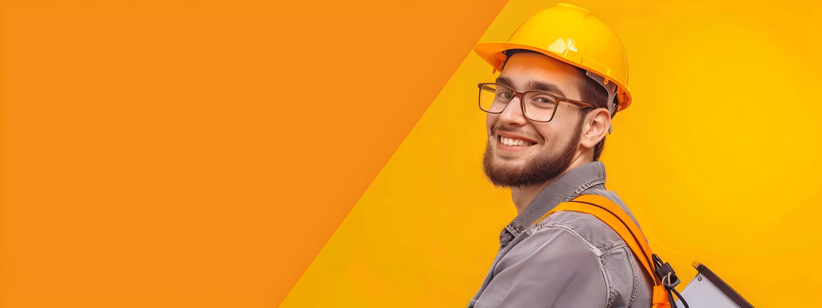 Confident Building Inspector in Uniform Examining Construction Site photo