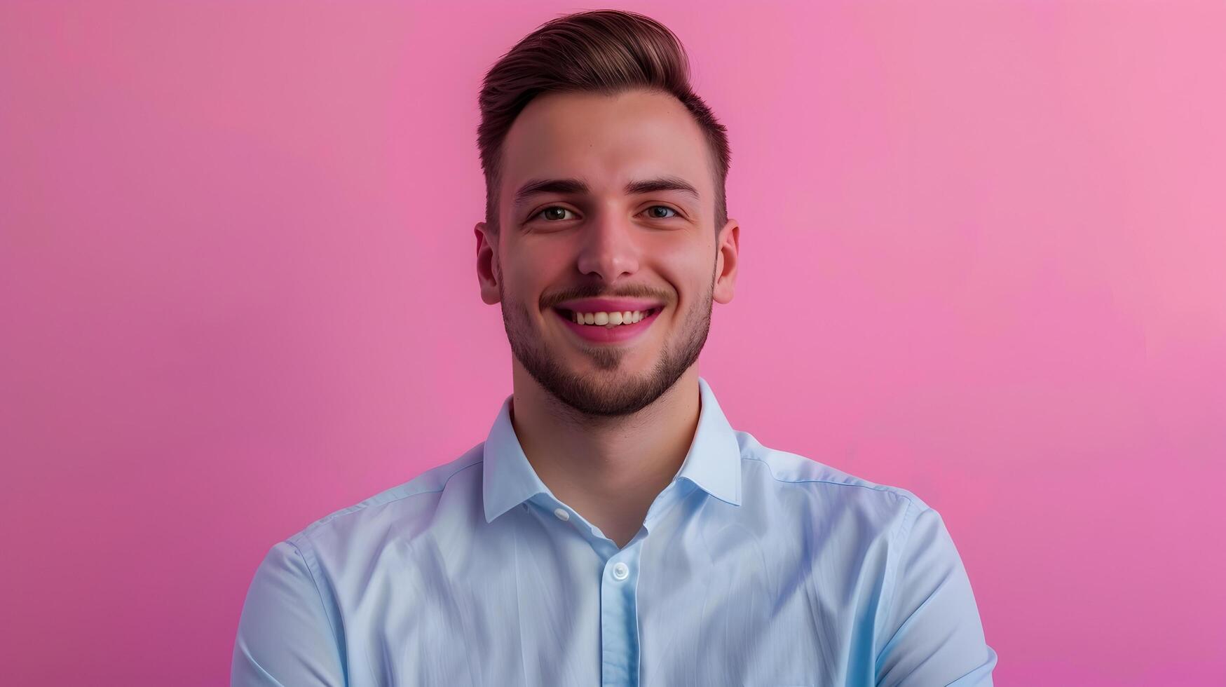 Cheerful Young Corporate Professional Posing for Headshot on Vibrant Background photo