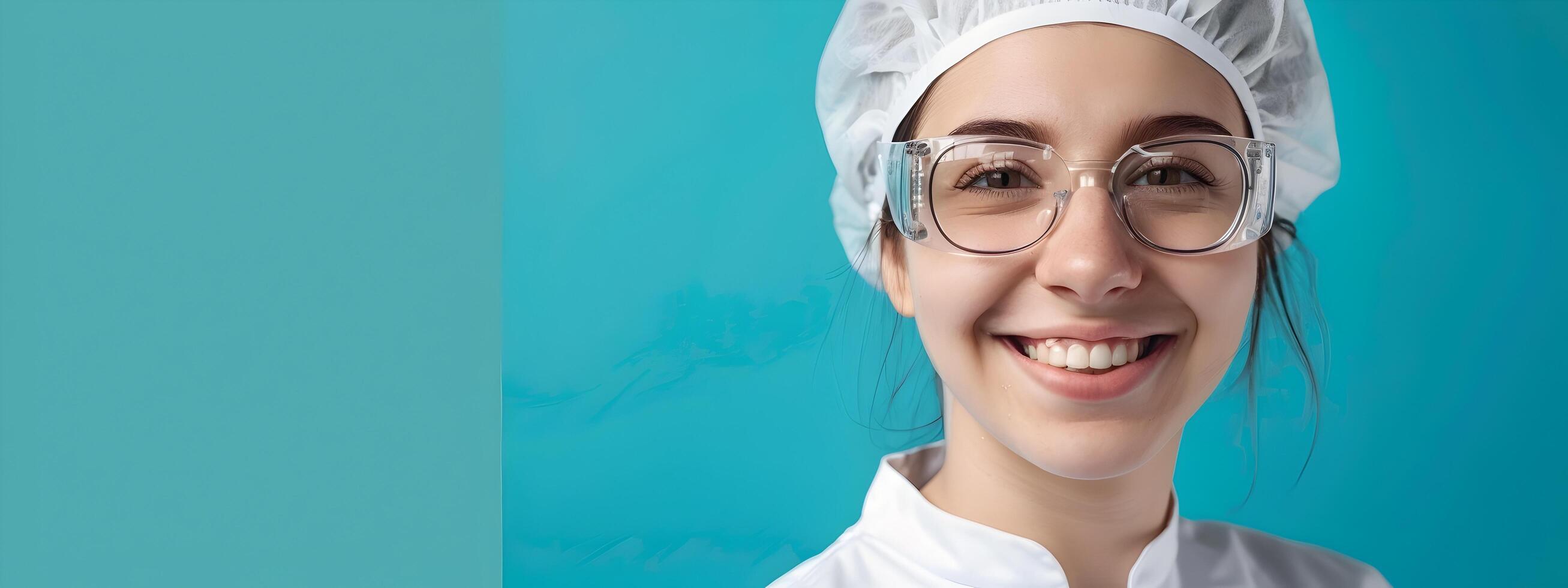 Confident Female Control Technician Smiling at in Laboratory Setting photo
