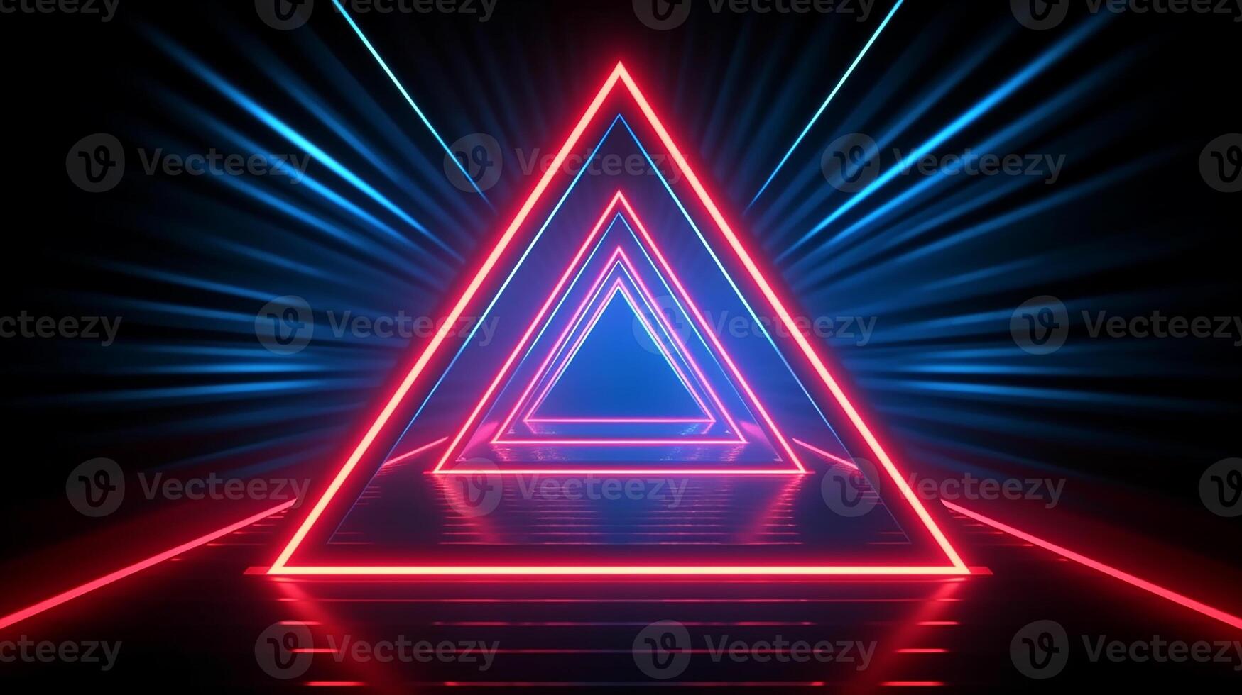 abstract geometric neon background with glowing triangular frame photo