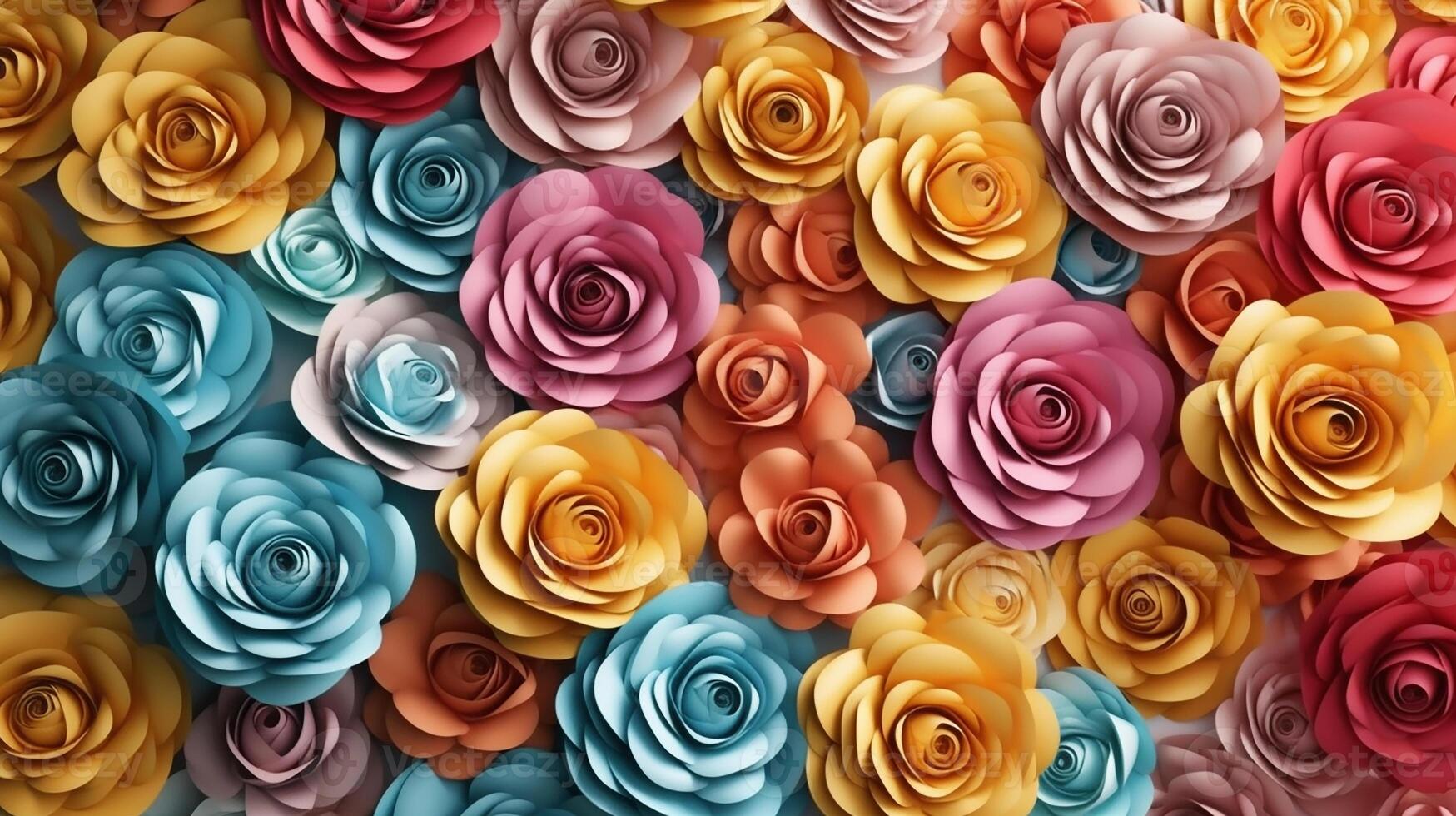 Backdrop of colorful paper roses, . photo