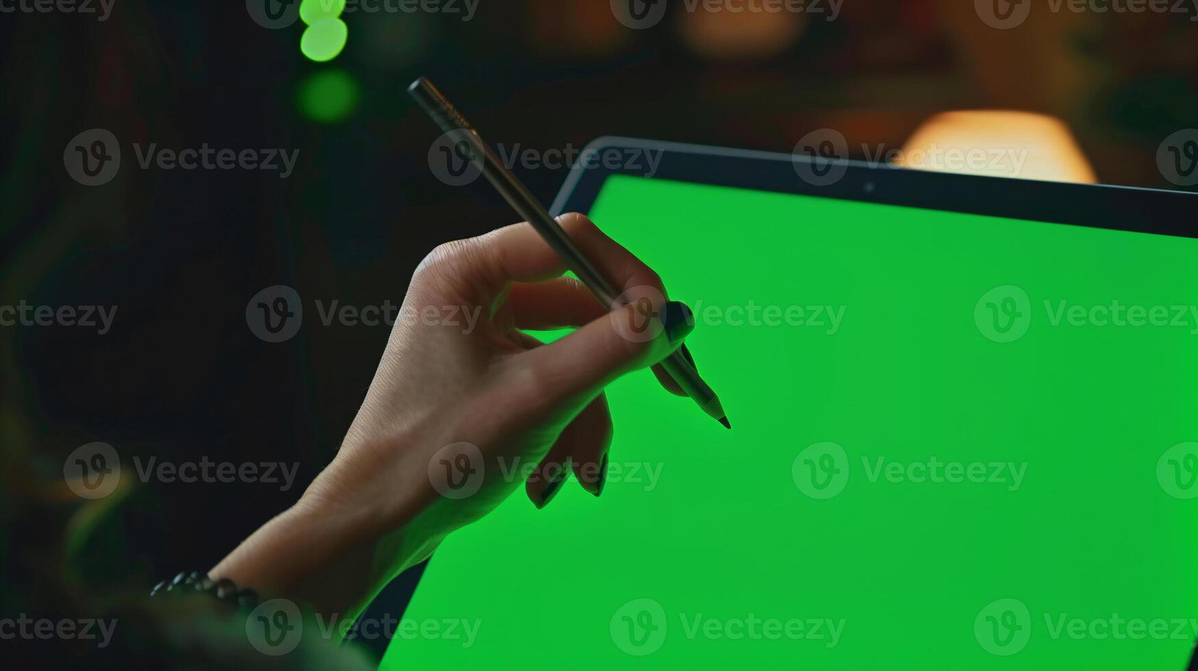 close-up photo of a persons hand, delicately gripping a modern stylus as it glides across a high-resolution graphic tablet