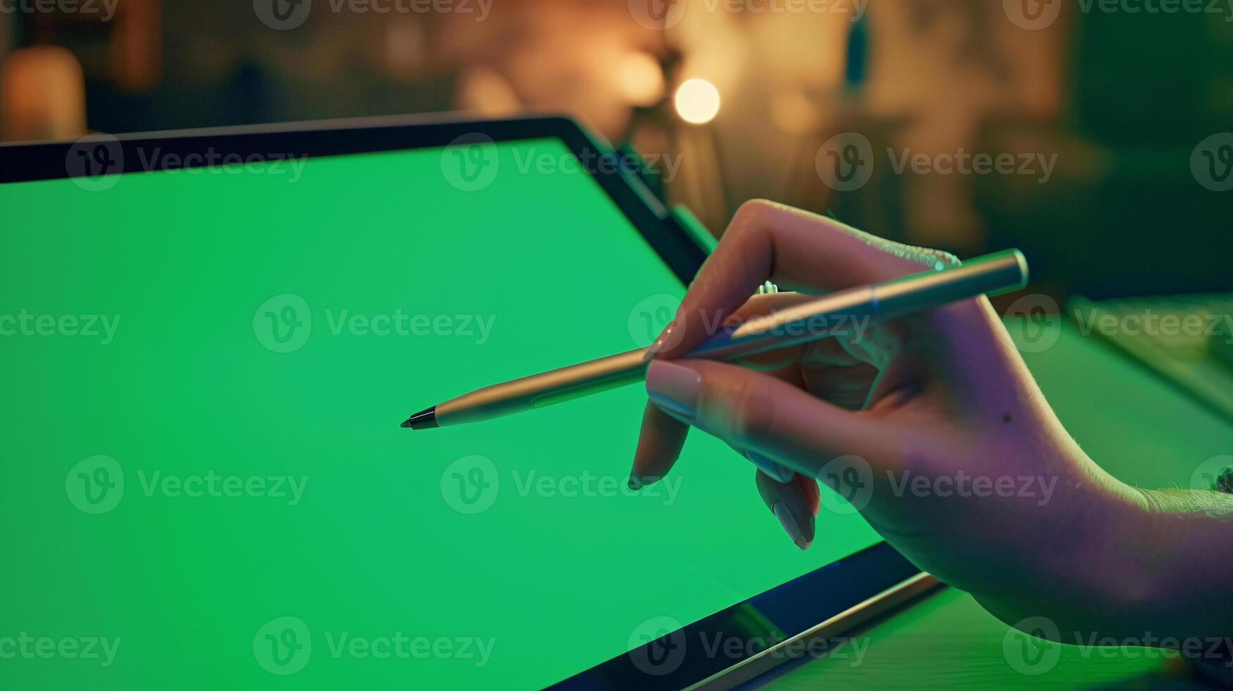 close-up photo of a persons hand, delicately gripping a modern stylus as it glides across a high-resolution graphic tablet
