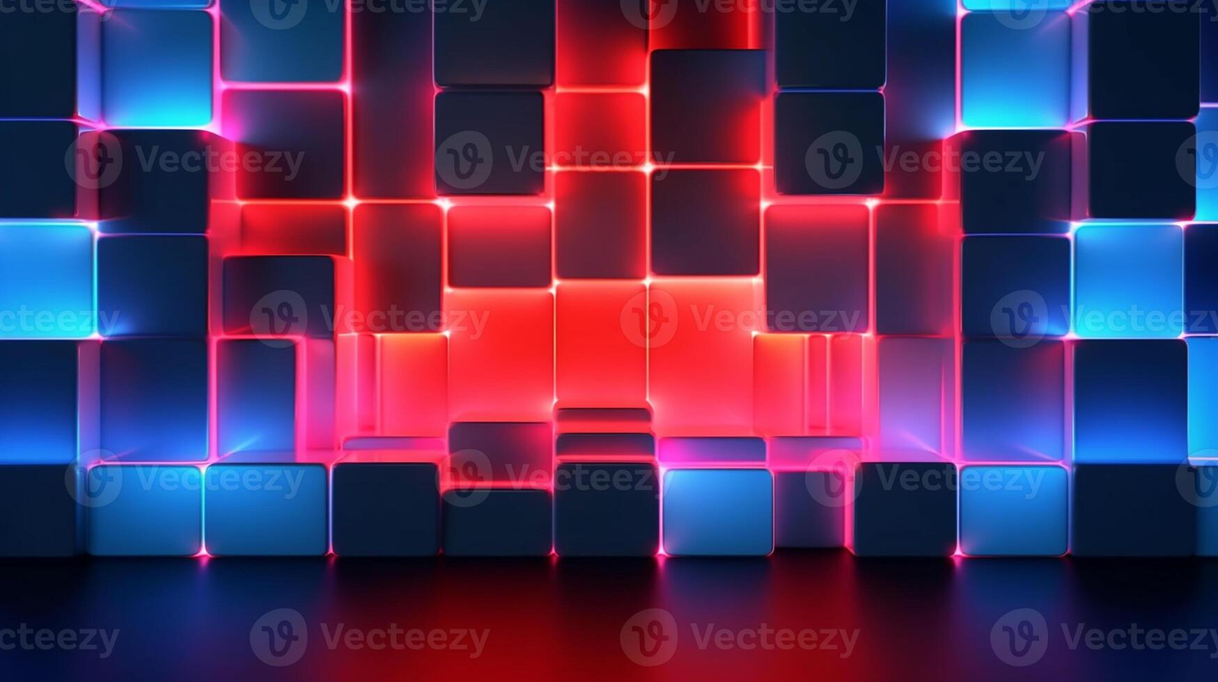 abstract colorful neon background, triangular tunnel illuminated with ultraviolet light photo