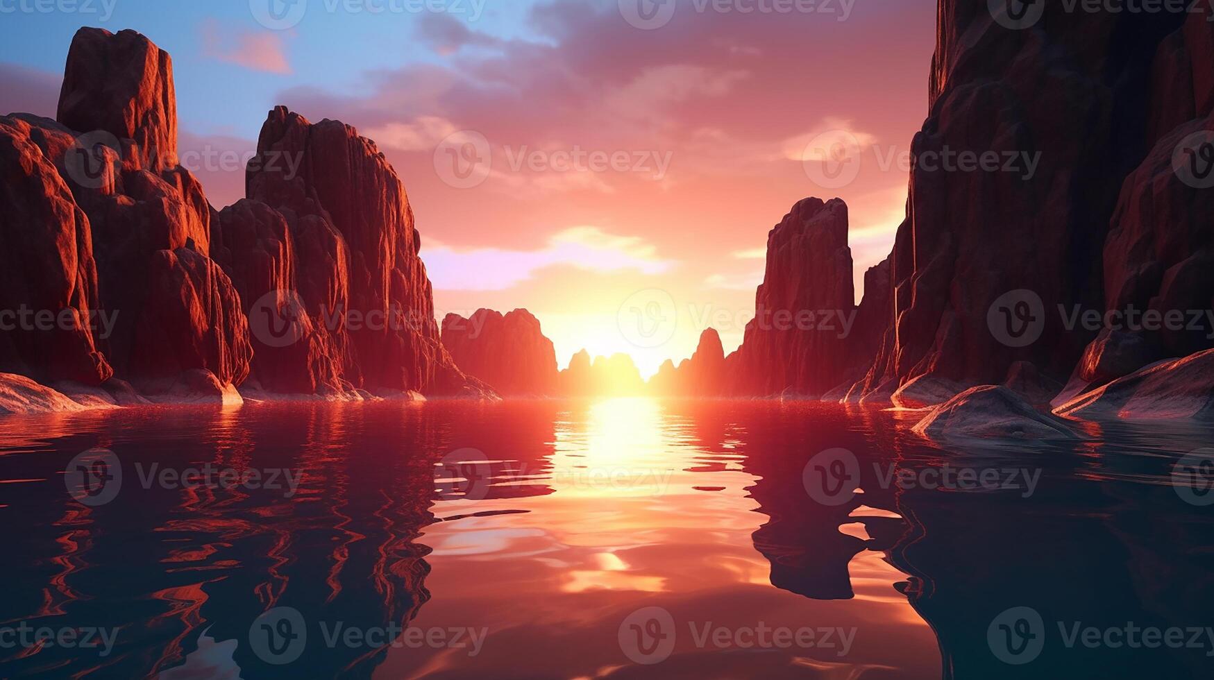 futuristic landscape with cliffs and water. Modern minimal abstract background photo