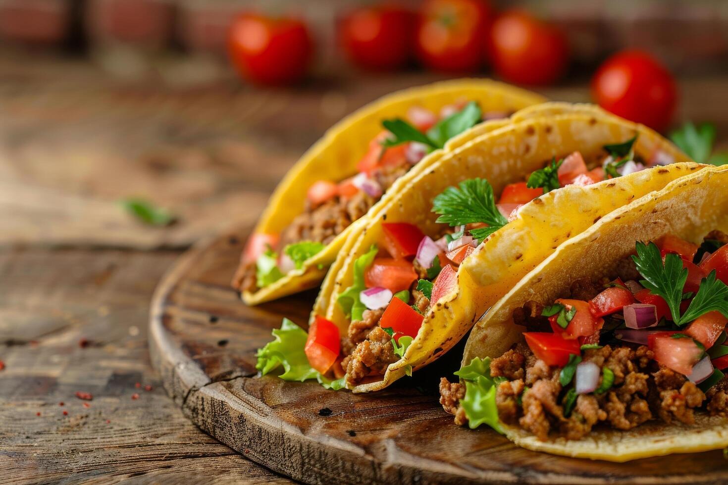 A Delicious Ground Beef Taco With Tomato, Onion, and Cilantro photo