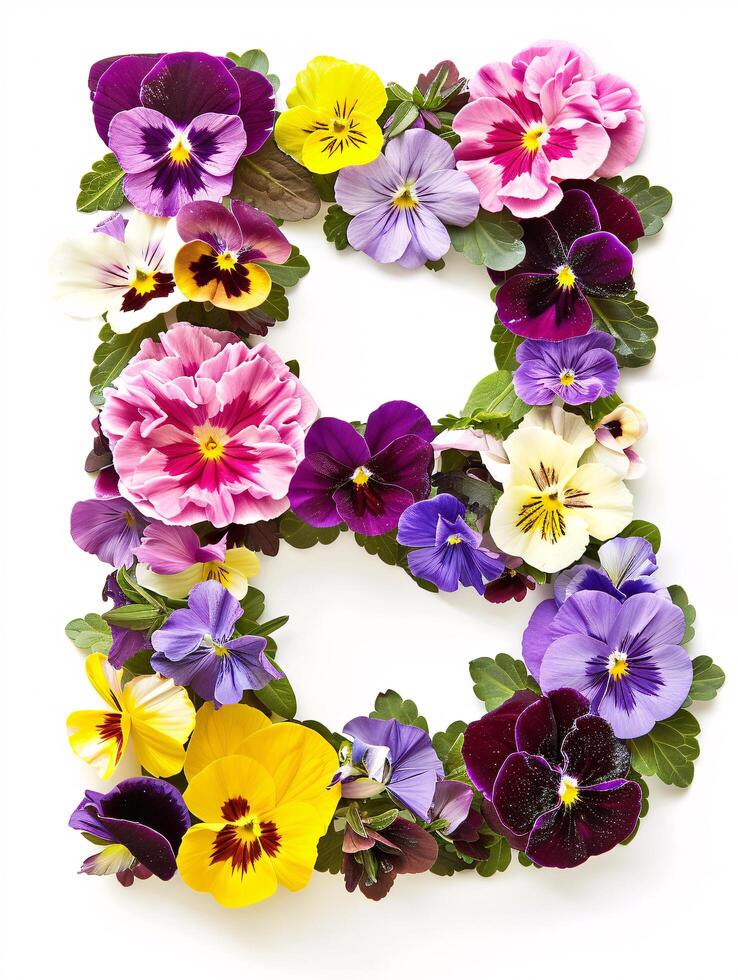 Typeface made out of colored spring flowers the character B photo