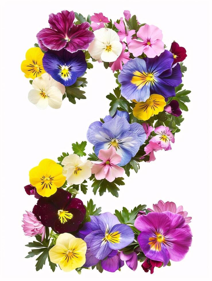 Typeface made out of colored spring flowers the character 2 photo