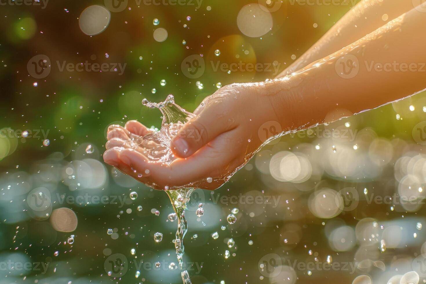 Close Up Of Hand Catching Water Drops photo