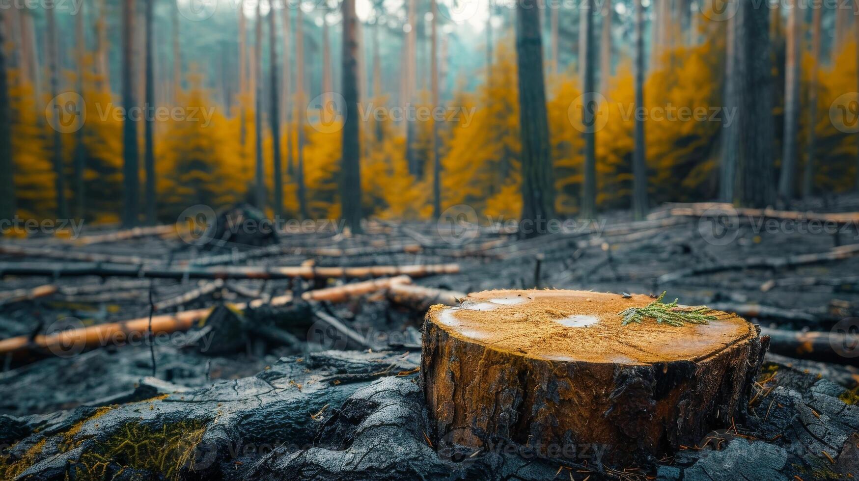 Close Up of Tree Stump in Deforestation Area photo
