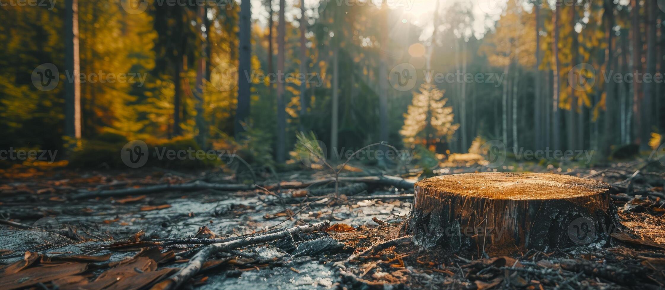 Close Up of Tree Stump in Deforestation Area photo