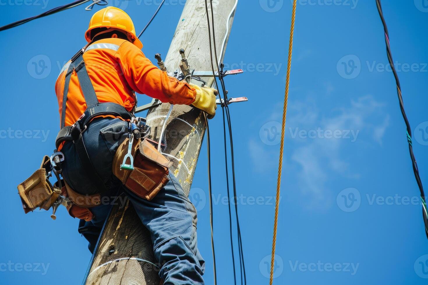Electrician Working on a Power Pole photo