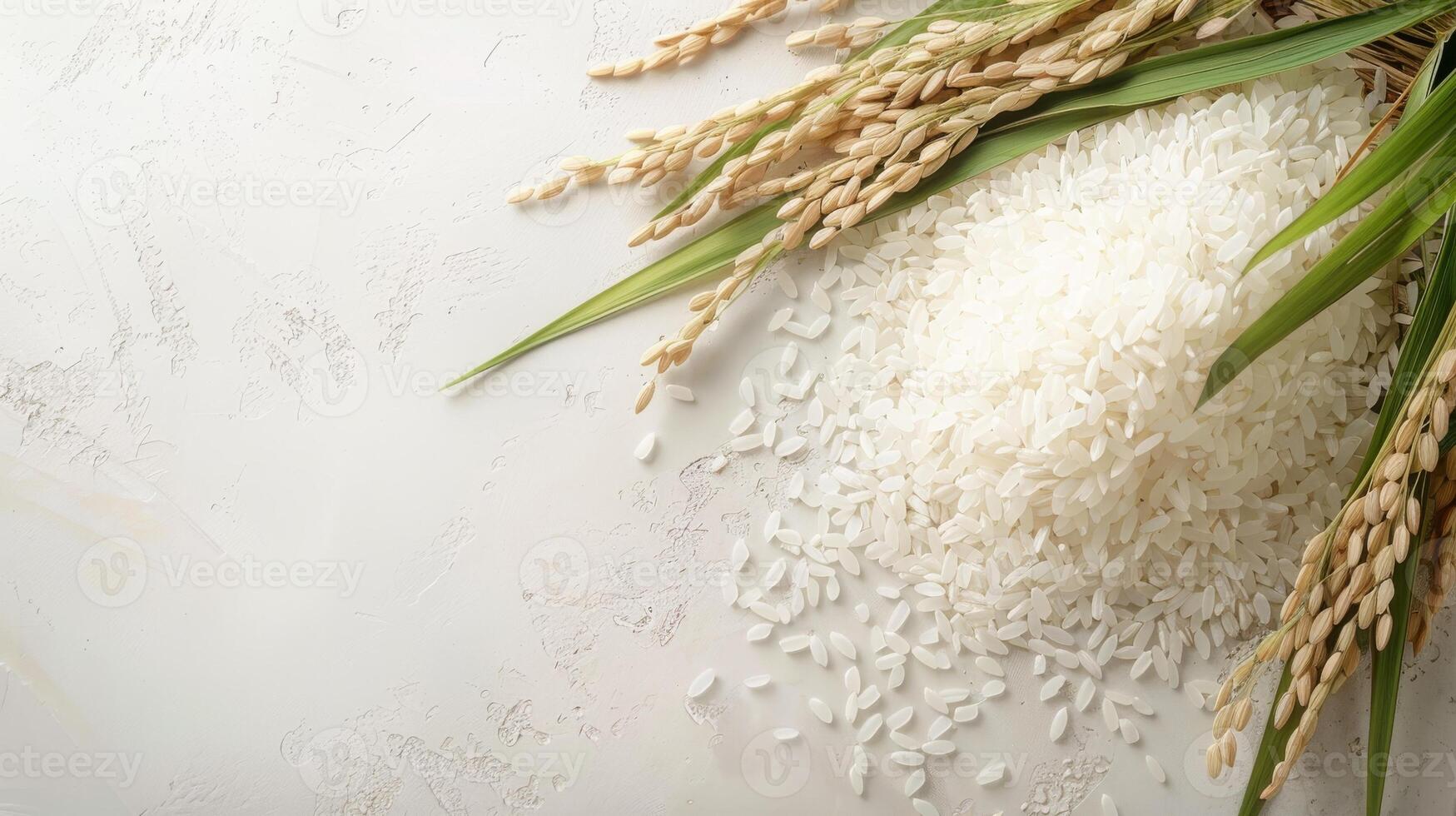 Freshly Harvested Rice Grains and Stalks photo