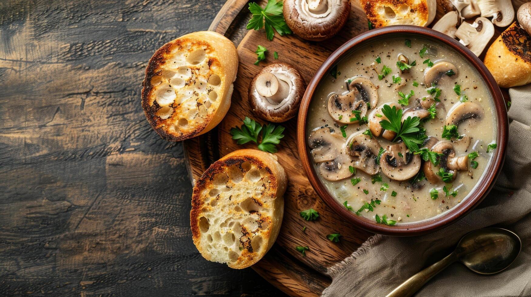 Mushroom Soup and Garlic Bread photo