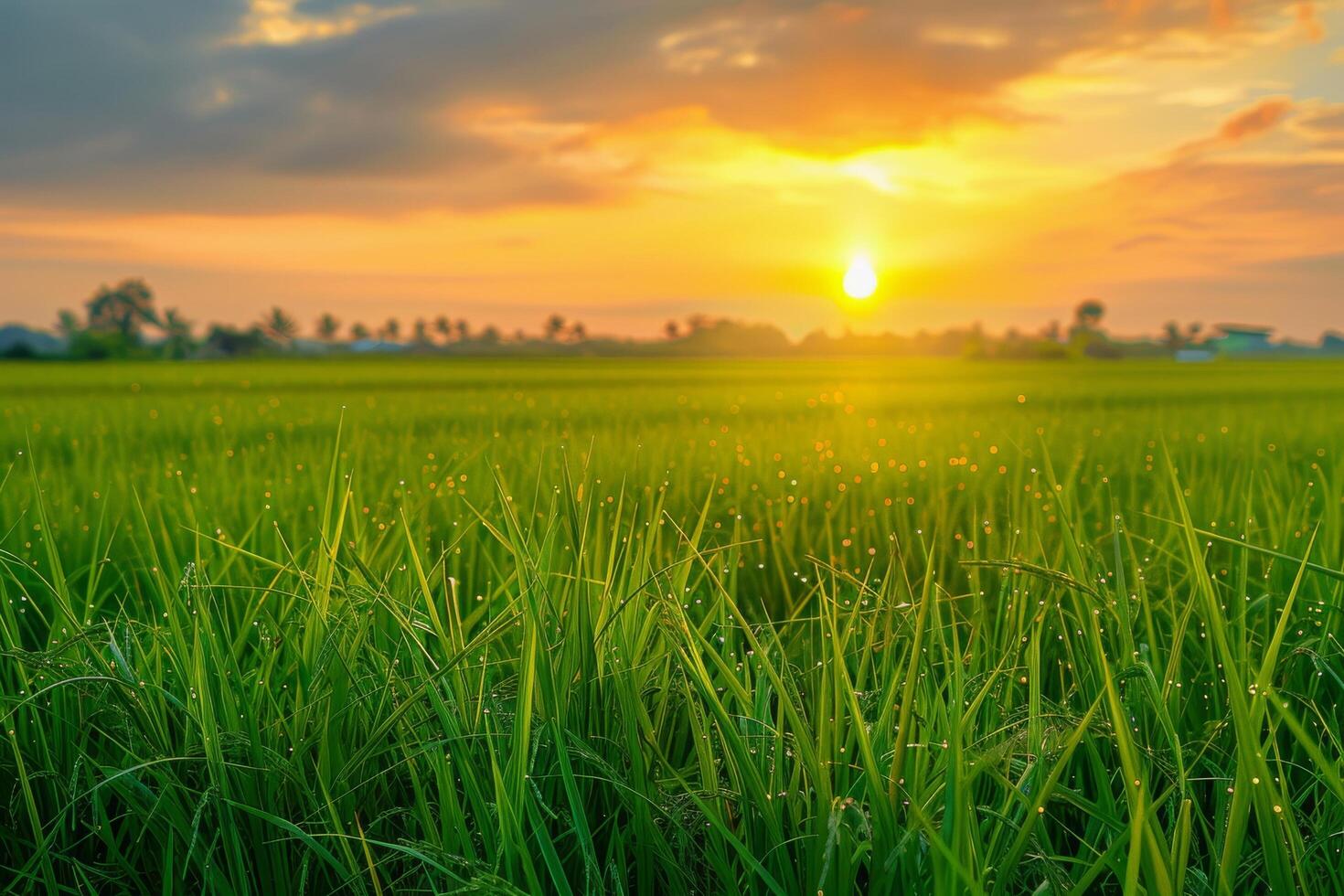Golden Sunset Over Rice Paddy Fields photo